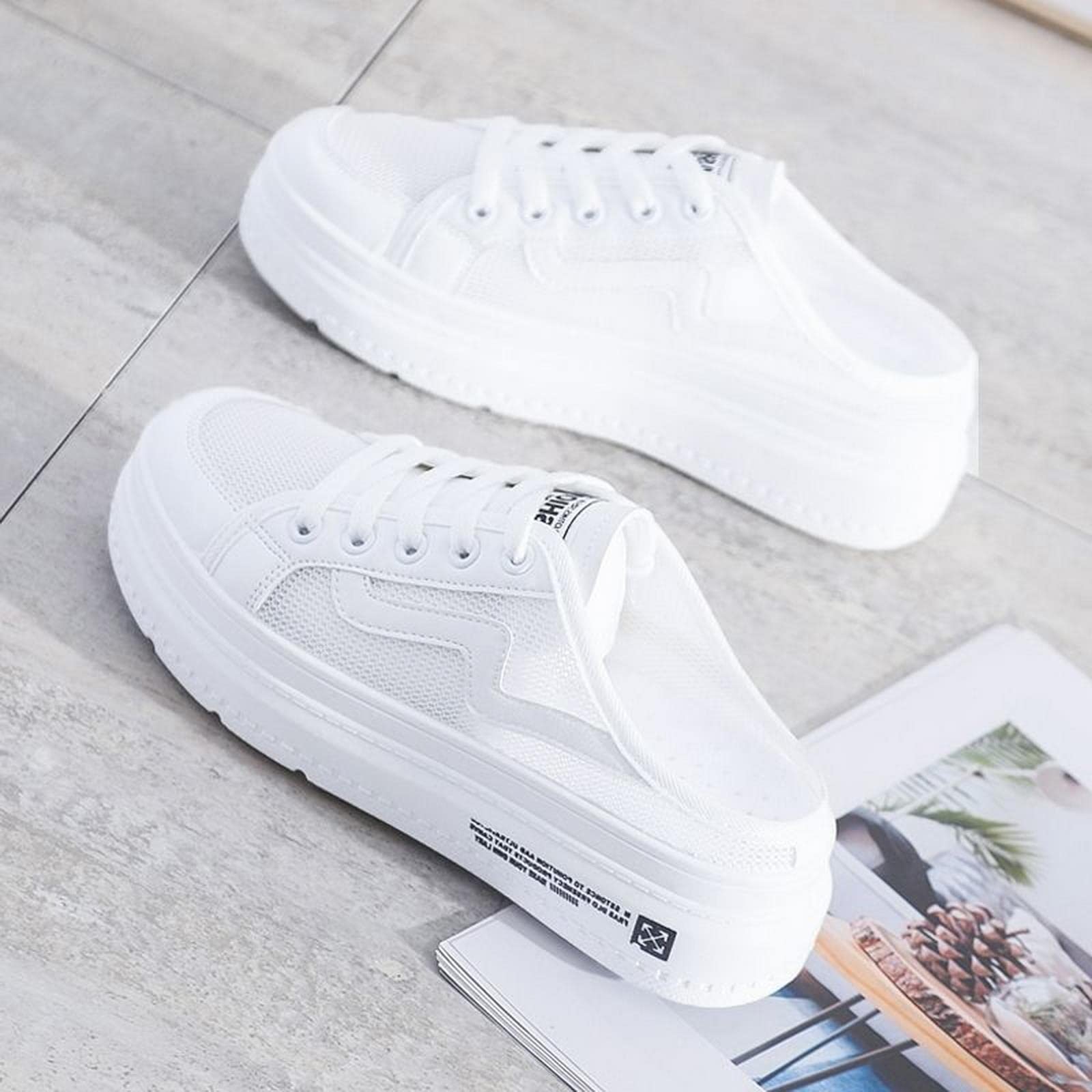 MOGSA Pantoufles pour femme - Demi-chaussons assortis à bout fermé - Pantoufles d'extérieur à plateforme - Chaussures blanches
