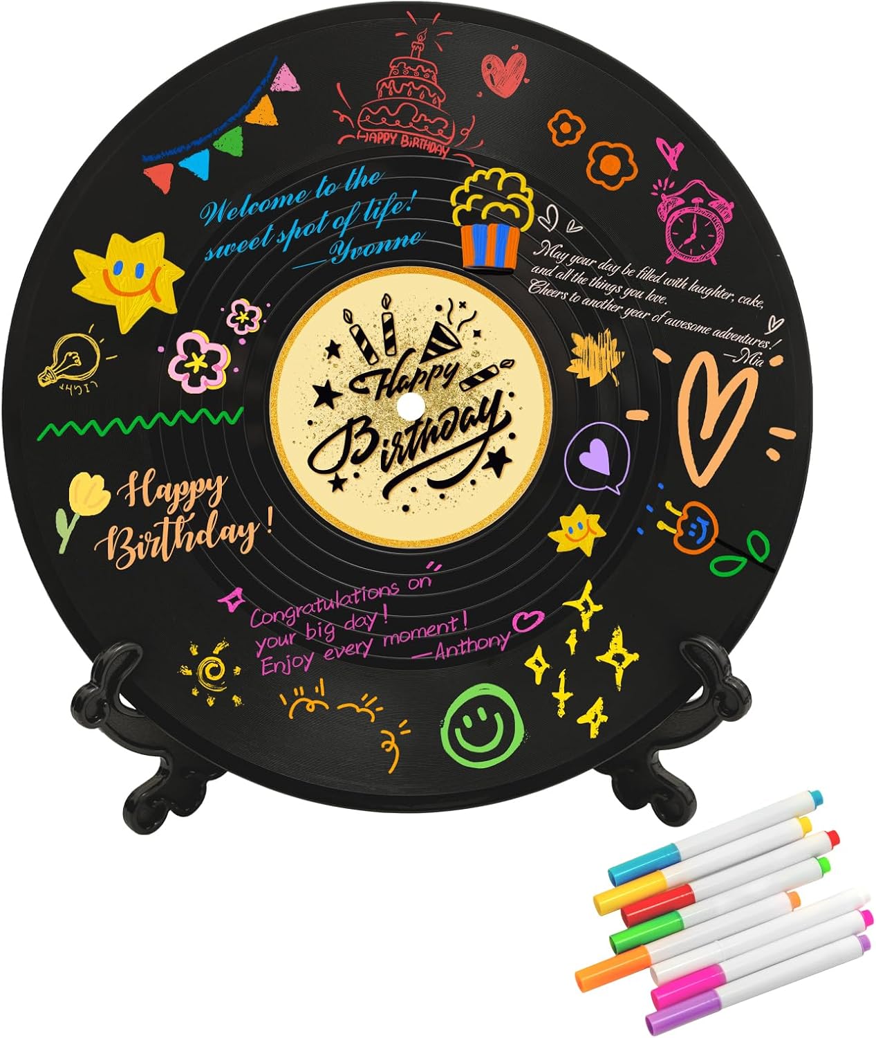 LMVIYAN Vinyl Record Happy Birthday Decorations Guest Book Alternatives ,Feliz Cumpleaños Decoracion Party Supplies Favors Sign Poster,Large Birthday Card Great Gift for Men Women(Birthday)
