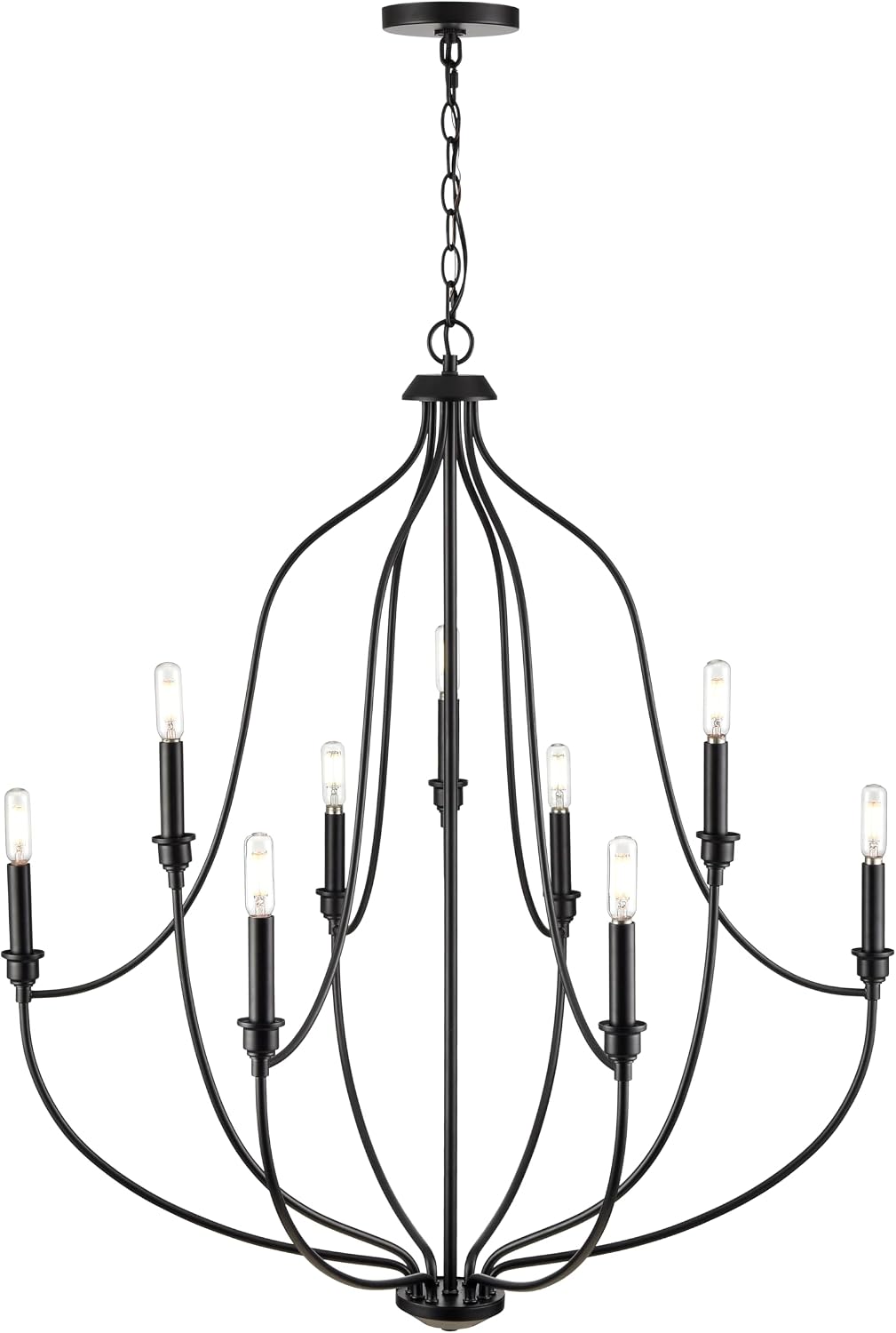 ML Lighting | Senoia Collection | 98009-MB | 9 Light Modern Centerpiece Chandelier Ceiling Light in Matte Black Finish | Perfect for Kitchens, Foyers, Hallways, Living Rooms or Entryways