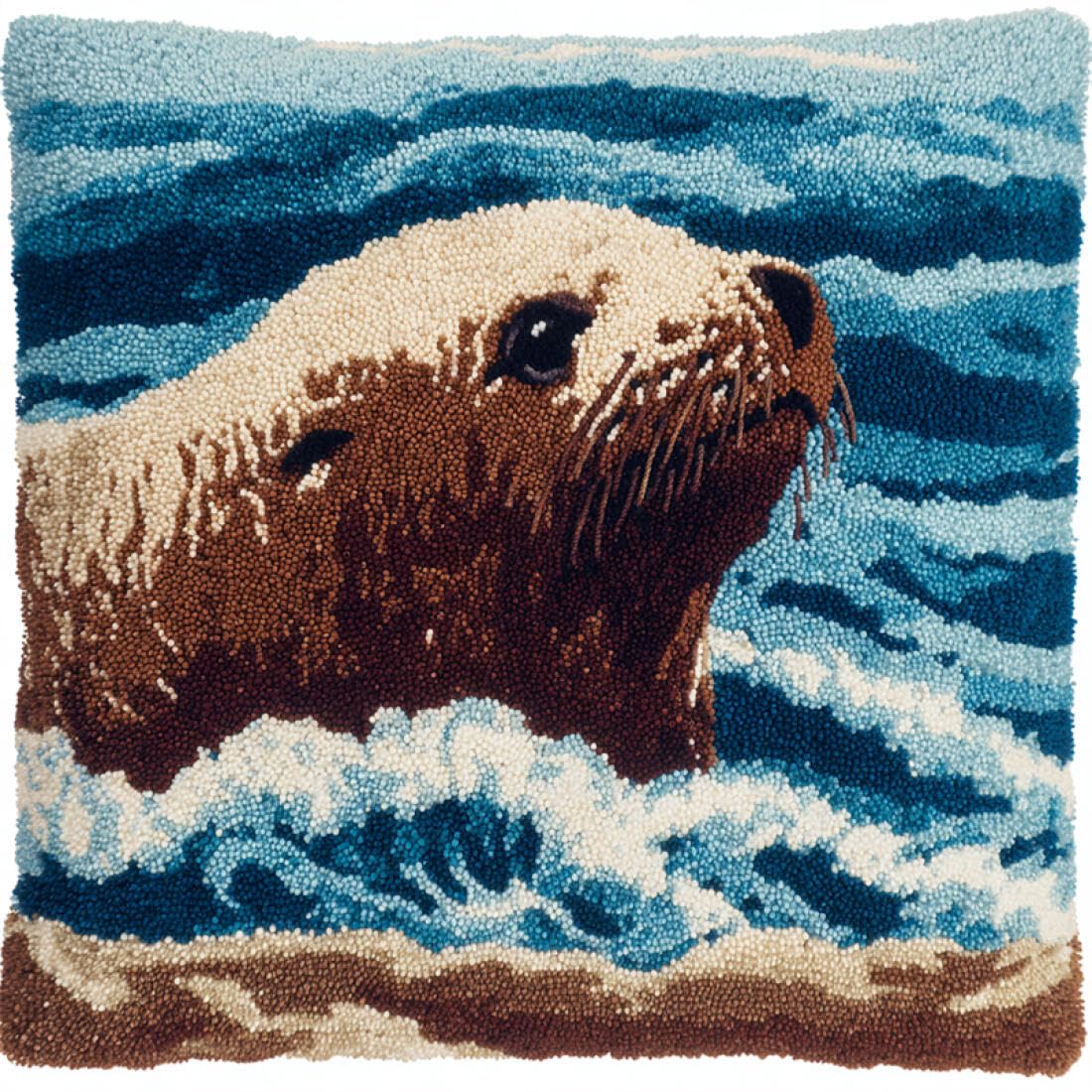 Kitquiver Y Animal Latch Hook Craft Kits Fantas Seal Di Latch Hook Kits Pillow Needlepoint Cushion Kit For Home Décor Needlework Set For Adult Beginners 17X17in