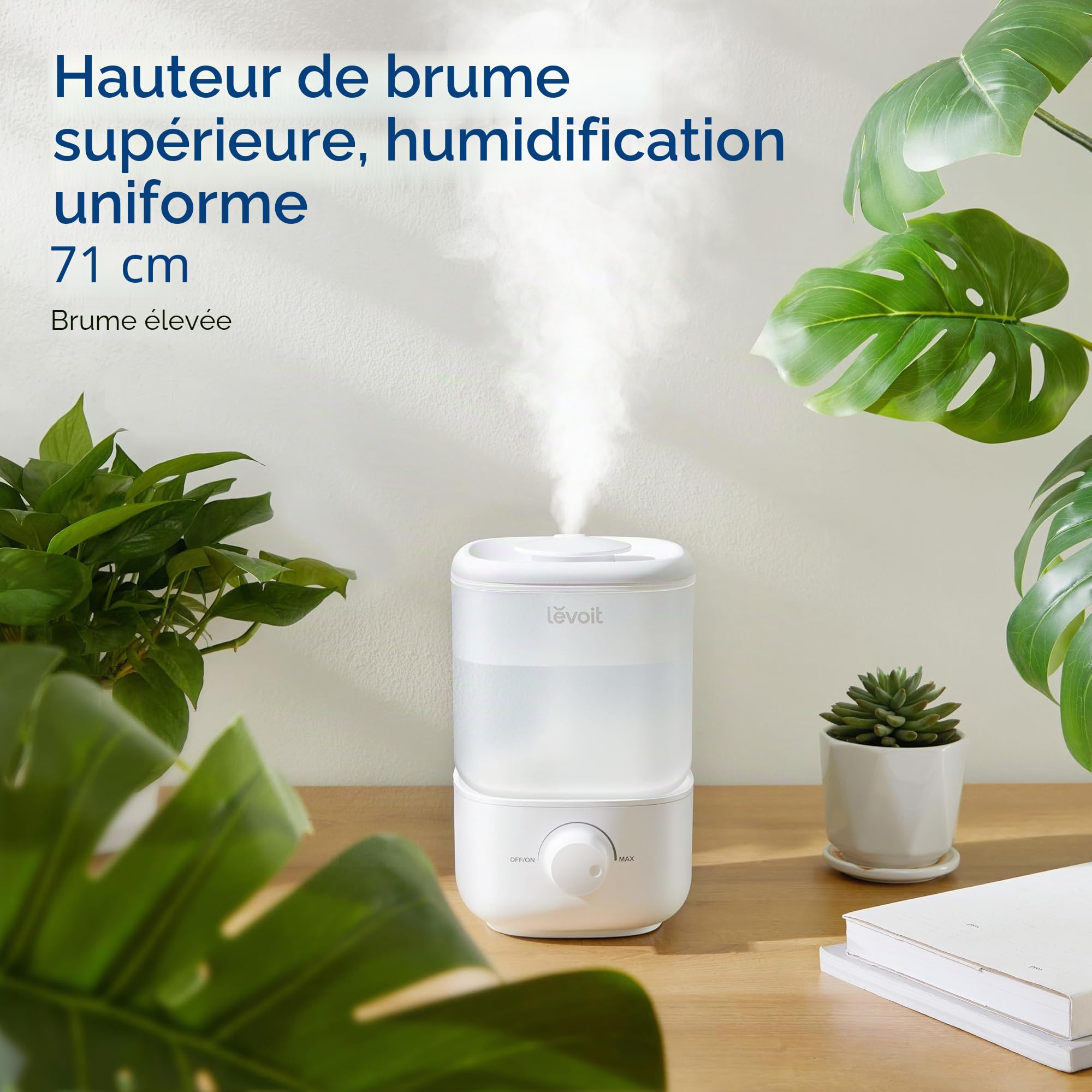 LEVOIT Humidificateur de remplissage supérieur pour chambre à coucher, réservoir de 2,5 L pour grande pièce, facile à remplir et à nettoyer, humidificateur d'air silencieux de 26 dB pour maison, bébé,