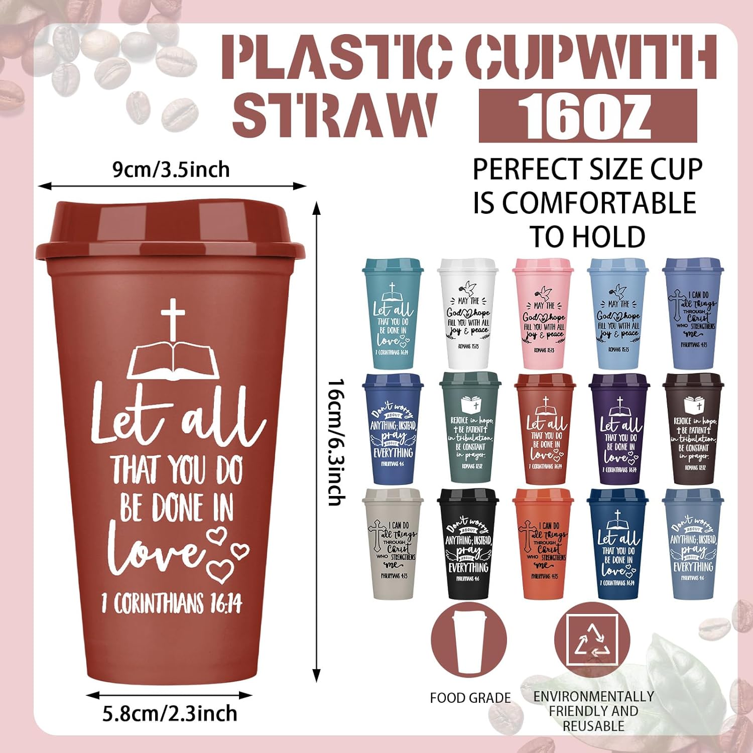 Pickmesh 15 Pcs Christian Gift for Employee Christian Tumblers for Women Religious Employee Appreciation Gift Bible Verse 16 oz Plastic Tumbler with Lids for Church Teacher Staff (Morandi Color 2) - Image 2