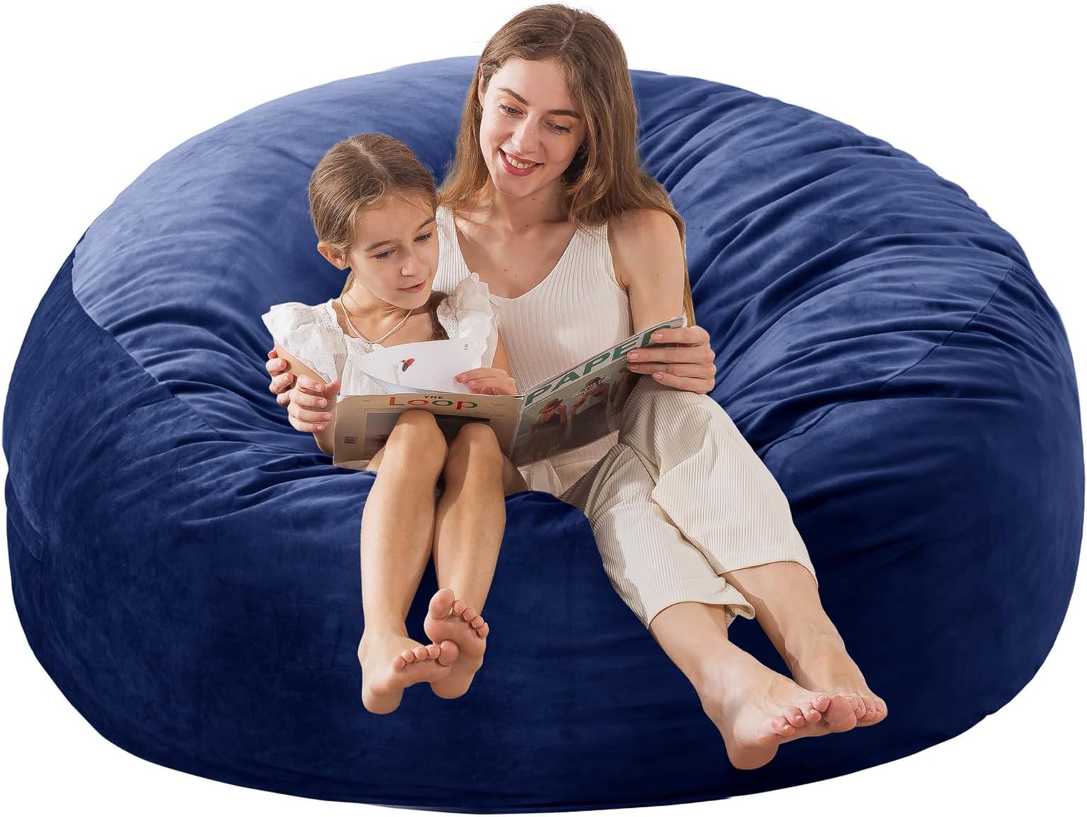 Large Bean Bag Chair, Memory Foam Bean Bag Chairs for Adults with Filler Included, Ultra Soft Dutch Velvet Fabric, Bean Bag for Living Room - 3 Foot, Cobalt