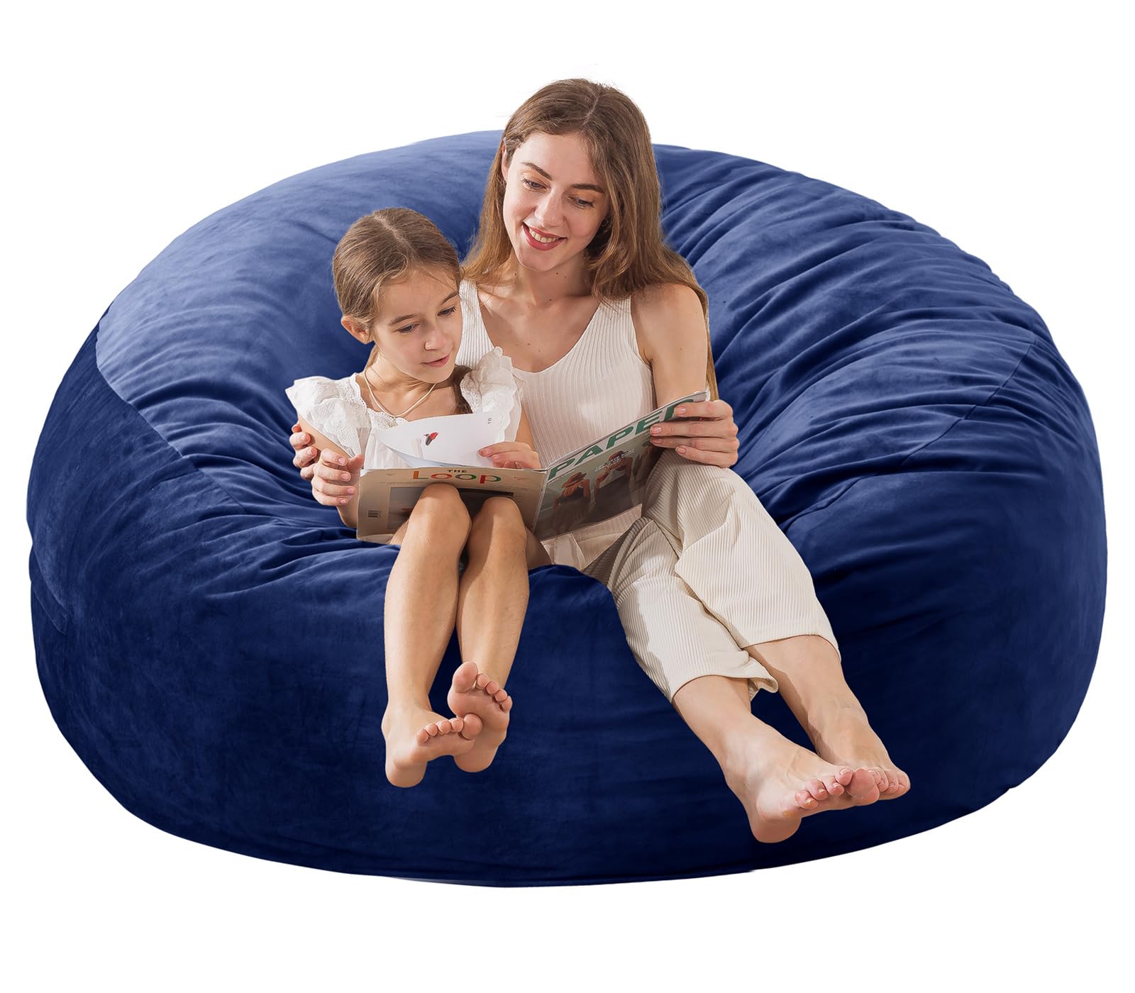 Large Bean Bag Chair for Adults/Kids with Filling, 3 ft Memory Foam Bean Bag Chairs with Filler Included, Ultra Soft Dutch Velvet Fabric, Bean Bag for Living Room - 3 Foot,Dark Blue
