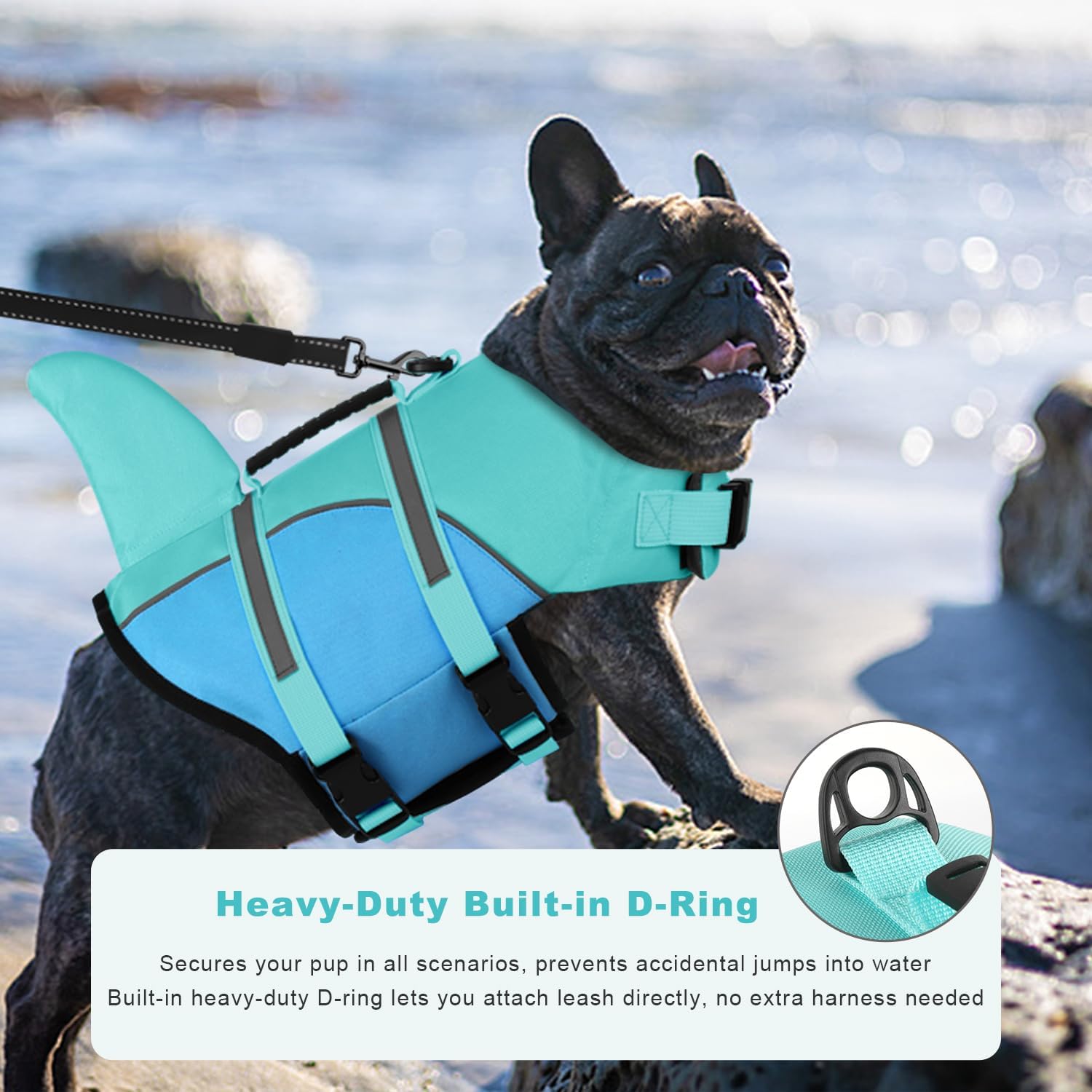 Doglay Shark Dog Jacket - Ripstop Life Vests for Swimming Boating with Rescue Handle & Adjustable Fit for Small to Large Dogs