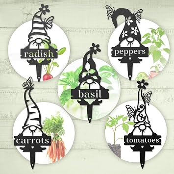 RealSteel Gnome Plant Markers Metal Garden Stakes | Outdoor Garden Labels & Plant Tags for Vegetables & Herbs | Decorative Yard & Raised Bed Garden Signs | Gardening Gift | Made in USA - Tomatoes
