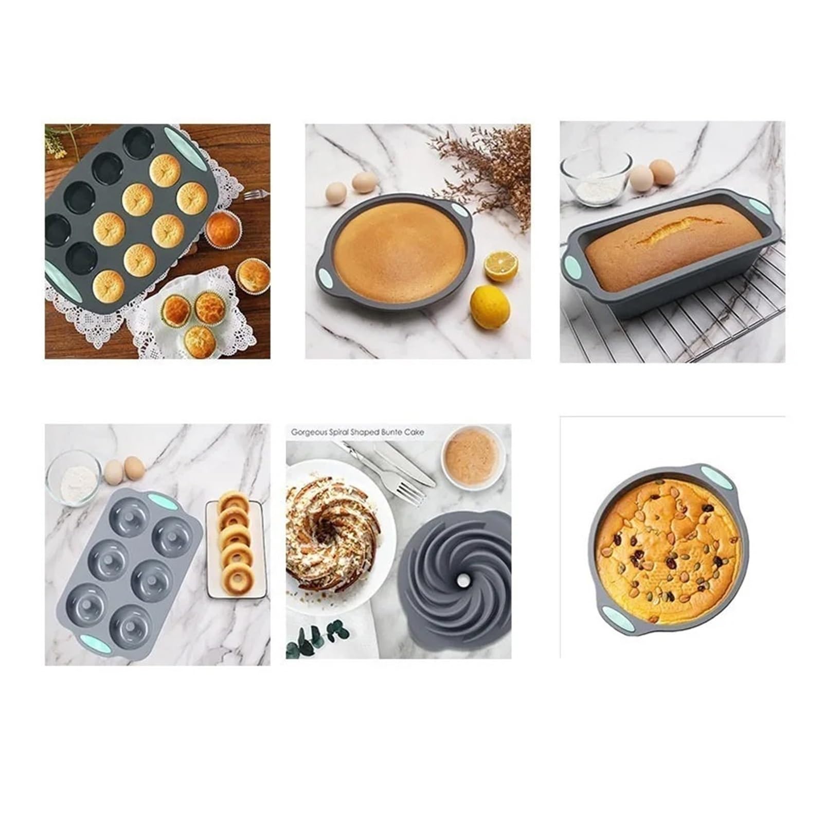 Genérico Compatible con molde de silicona for Pan y Muffins, sartén for horno resistente al calor, utensilios cocina antiadherentes for, juego pasteles, herramienta for hornear(1 set)