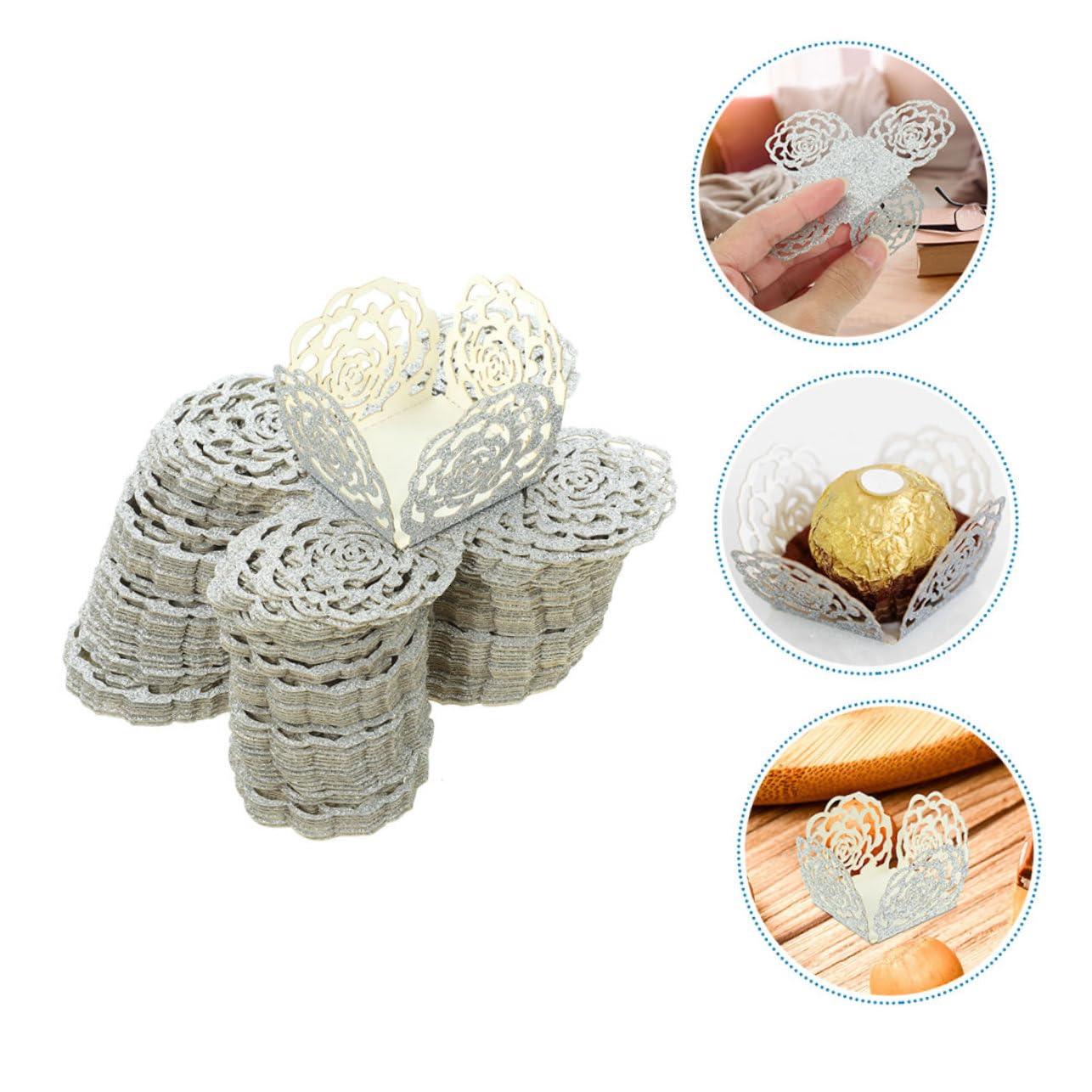 Ciieeo 100 Pezzi Vassoi Carta per Cioccolato con Decorativo Rete per Party e Bomboniere Involucri per Tartufi Hollow Facili da Usare e Conservare