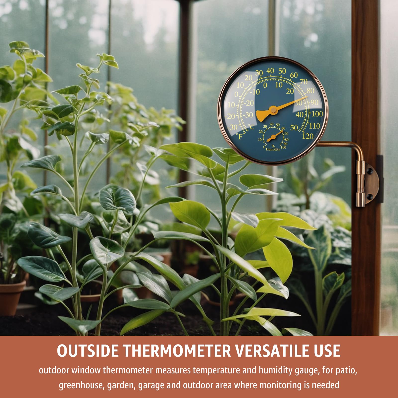 Termómetro de latón para exteriores de 4 pulgadas, medidor de temperatura analógico para patio, invernadero y garaje
