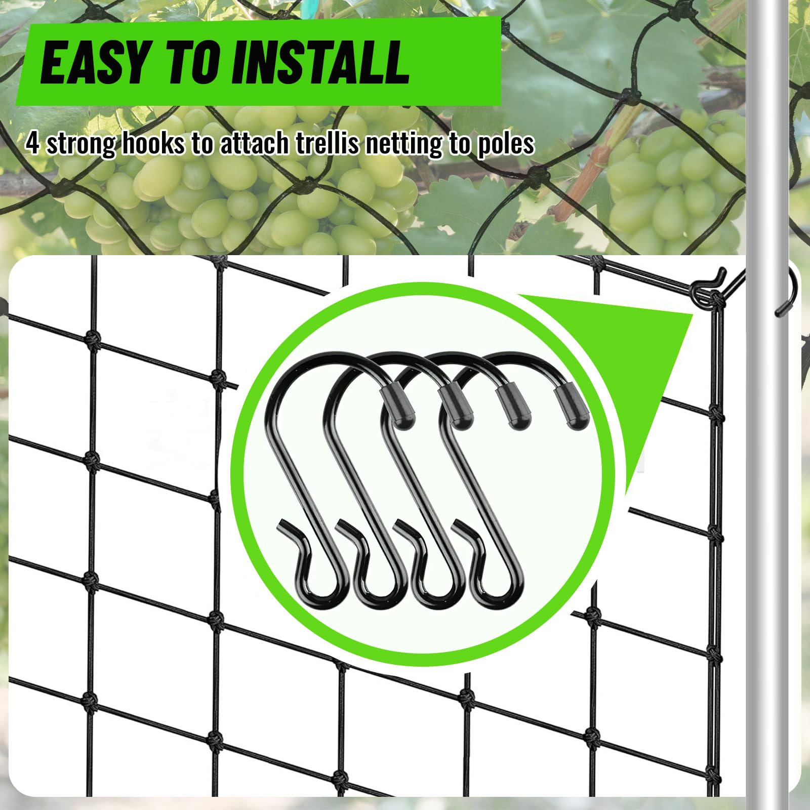 Rete Elastica Per Piante Rampicanti 100x100 Cm Con Ganci E Fascette - Supporto Per Ortaggi, Fiori E Frutti In Giardino O Balcone