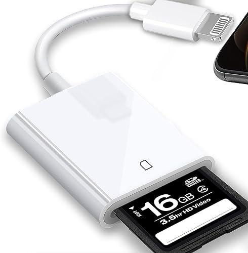 Certificado MFi de Apple Lector de cámara de tarjetas Lightning a SD para iPhone iPad, lector de tarjetas de memoria, visor de cámara de rastro,