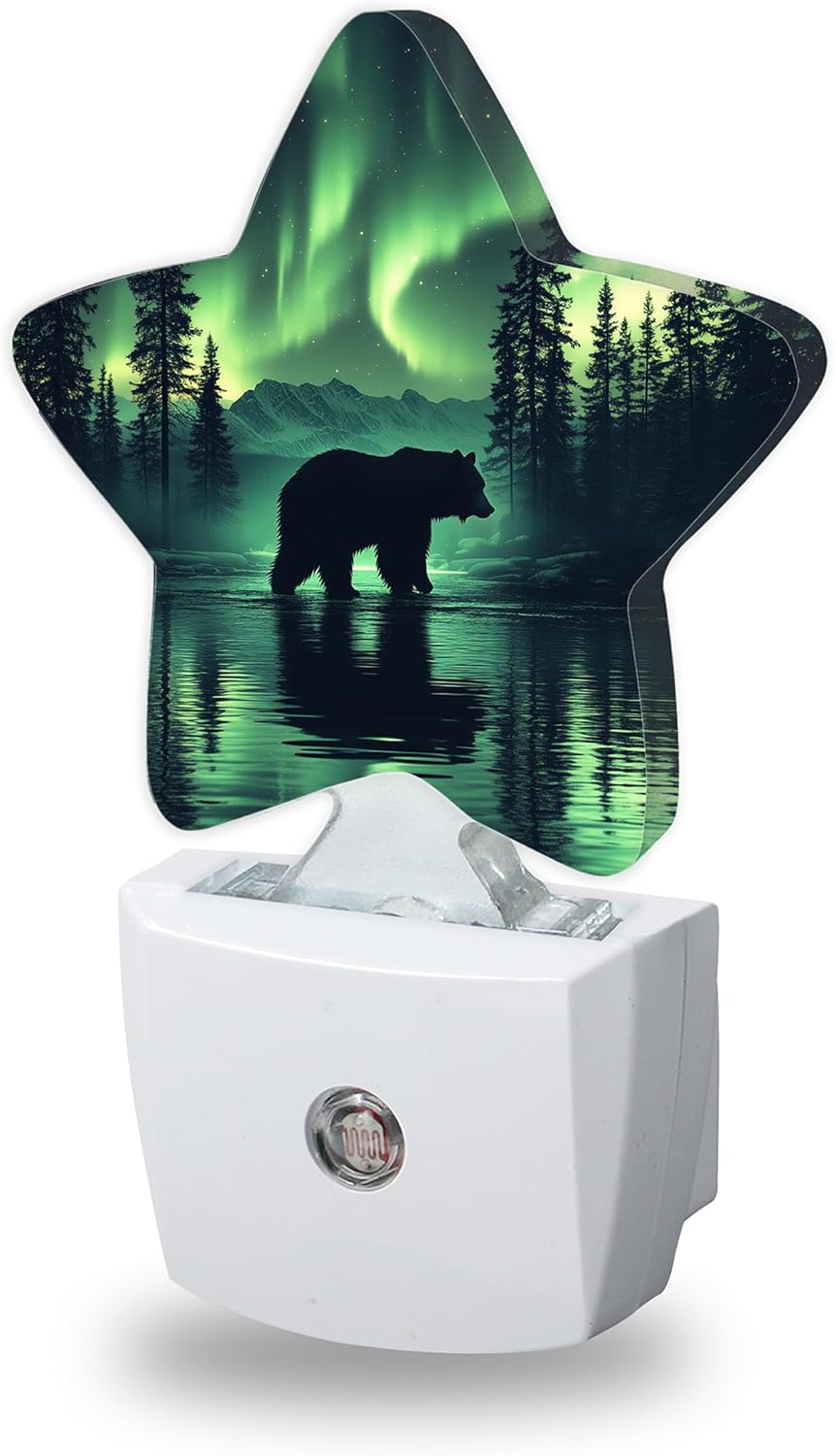 Forest Bear Night Lights Plug Into Wall Decorative,Green Polar Lights Sleep Friendly Lamp, Energy Efficient Dusk-to-Dawn Sensor Nightlights for Kid Bedroom Nursery Bathroom