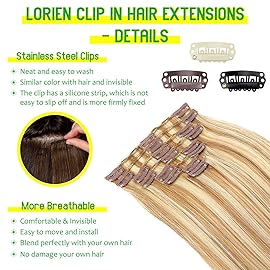 LORIEN Clip in Hair Extensions Real Human Hair, 14 Inch 80g, 18/613 Dark Blonde Highlighted Bleach Blonde, Clip in 100% Brazilian Remy Human Hair Extensions 8pcs Per Set with 18 Clips Double Weft