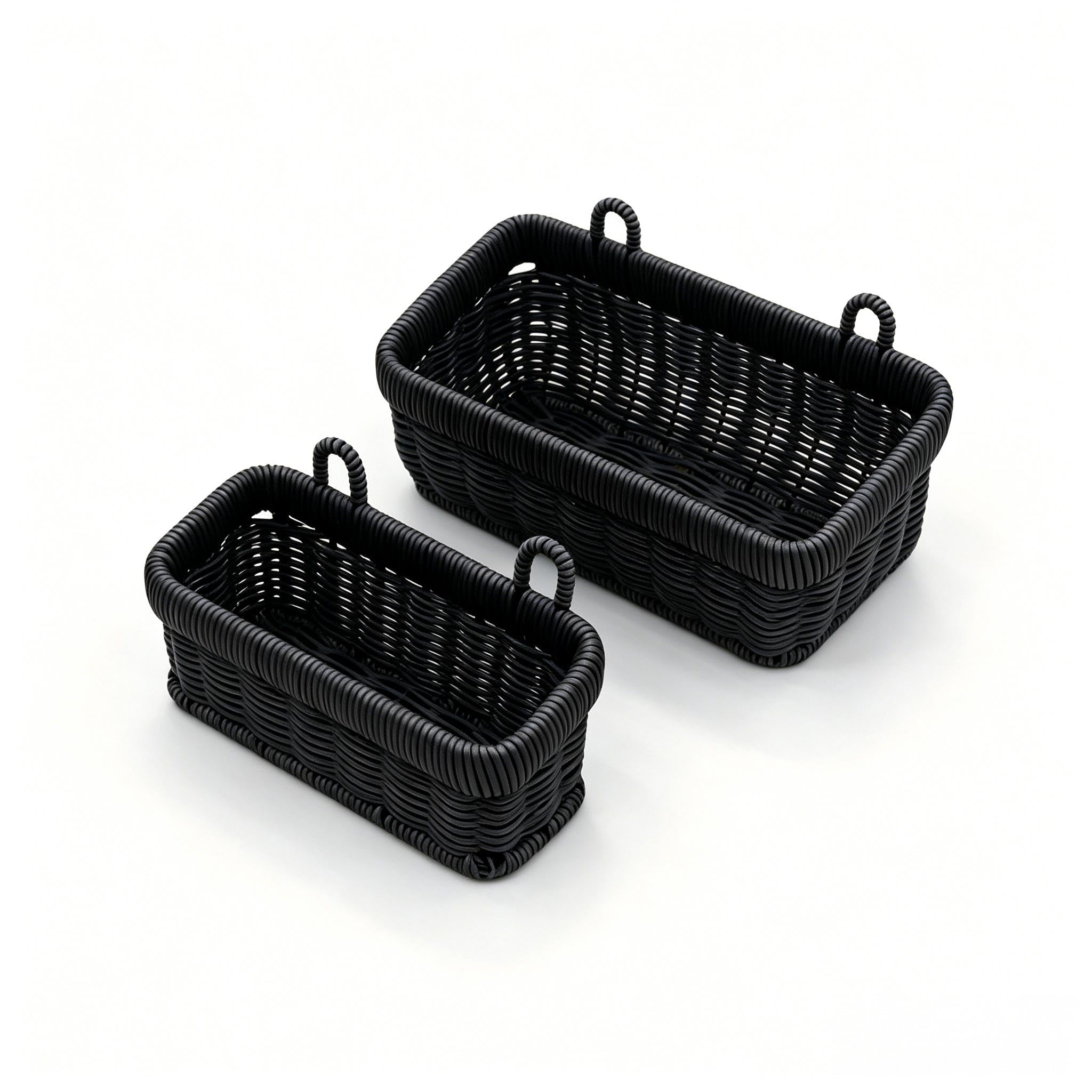 Hanging Wall Baskets,Woven Storage Basket, Wicker Wall Mounted Storage Baksets for Kitchen Bathroom Living Room Porch, for Wall Door Organizing/Decor (Black, S/M)