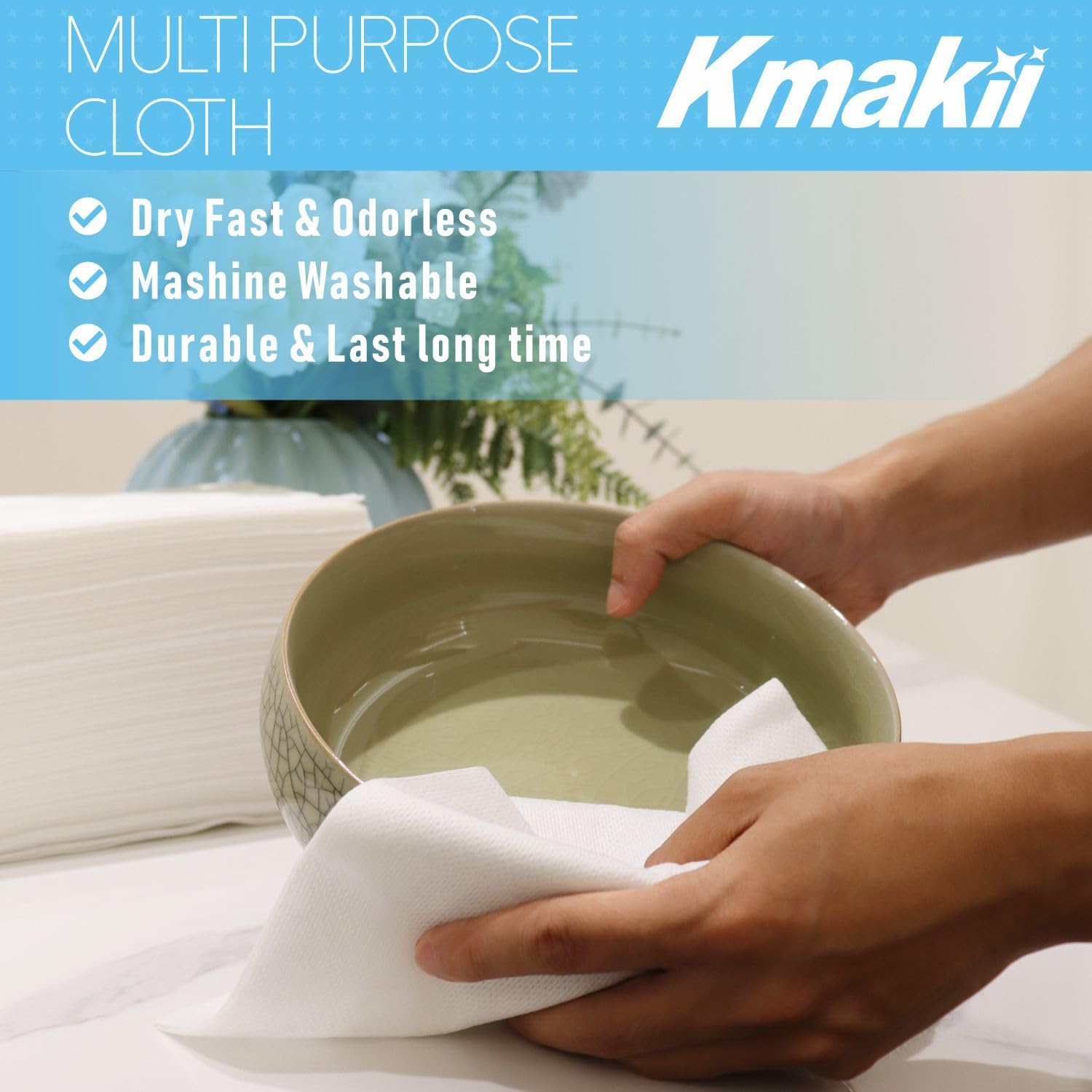 KMAKII Handi Wipe Reusable Cloths - Multi-Purpose Disposable Dish Cloths and Towels, Ultra Absorbent, Fast-Dry, Durable Cleaning Wipes for Kitchen and Home, White, 11.8 x 21 inches, Pack of 80 image 5