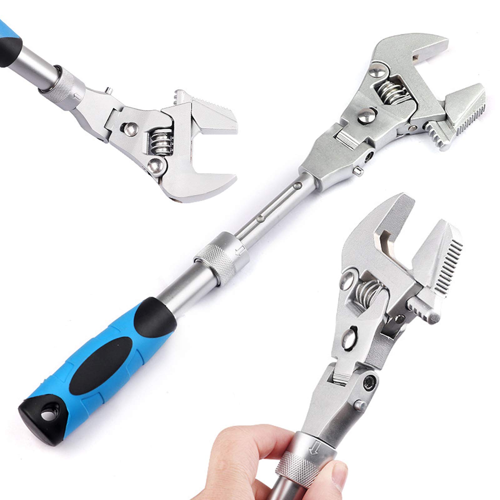 Juego de llaves inglesas ajustables Llaves de cambio, 10 pulgadas Cinco en uno Plegable Trinquete de cabeza móvil Máquina rápida for reparar agua, electricidad, aire acondicionado de baño, con cabeza