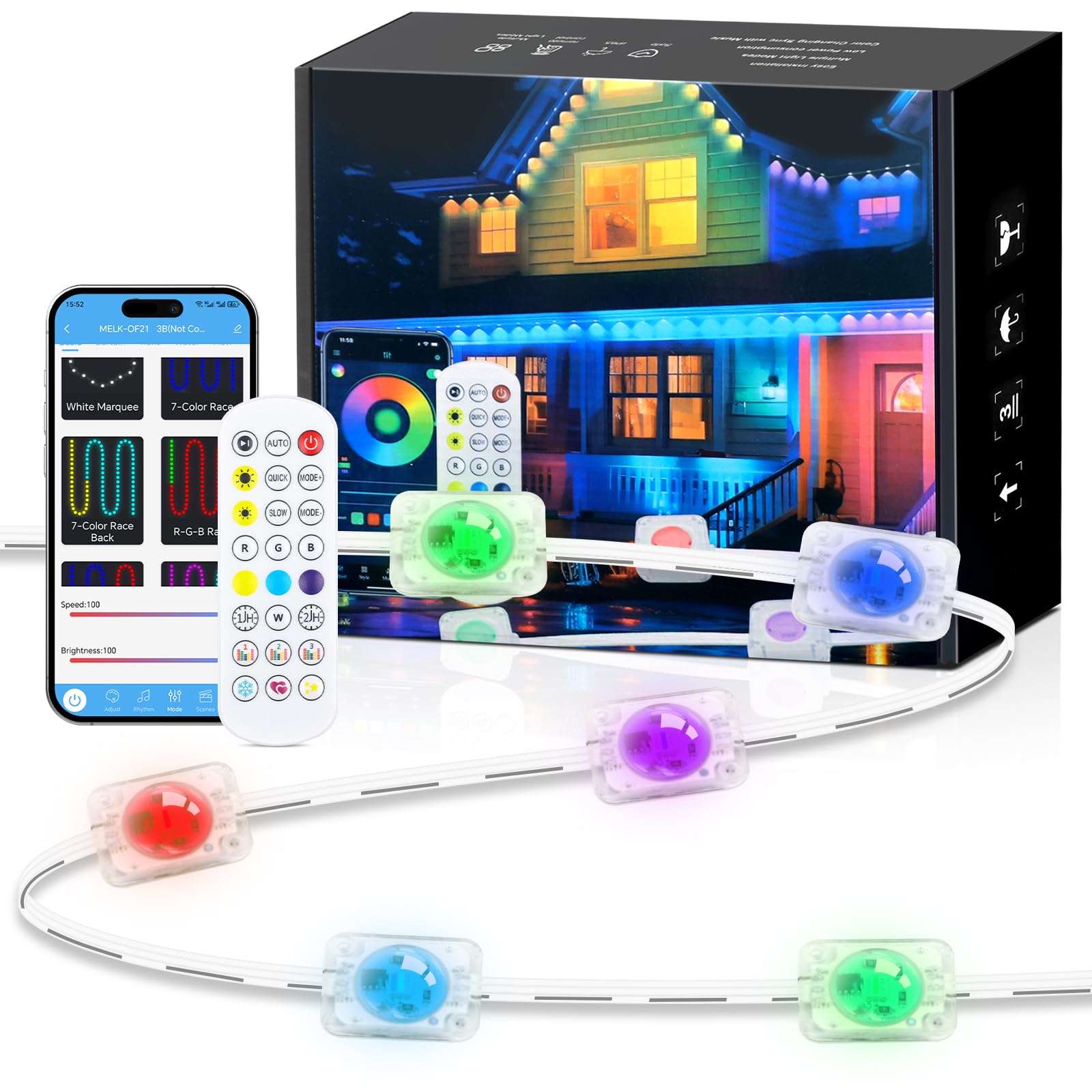Permanente Außenbeleuchtung Smart RGBIC Wasserdicht Trauflichter, Bluetooth Außenleuchten Lichtschläuche Outdoor LED Stripe, Mehreren Szenenmodi (45 Meter (3 Rollen à 15M))
