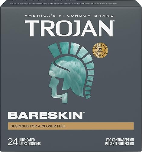 Trojan Bareskin - Preservativos lubricados delgados prémium 24 unidades