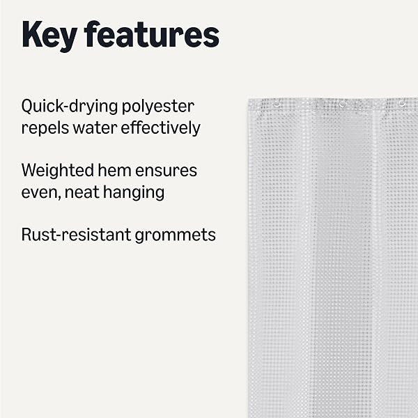 Amazon Basics Modern Style Polyester Shower Curtain, Quick-Drying, 182.9x182.9 cm, White - 2