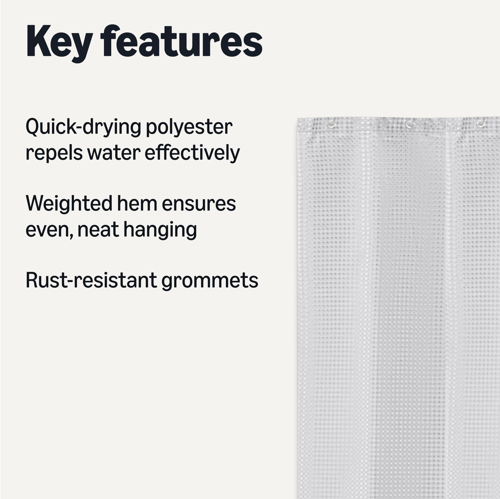 Amazon Basics Modern Style Polyester Shower Curtain, Quick-Drying, 182.9x182.9 cm, White — view 2