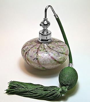 Hand Made Art Perfume Bottle With C;assic Style Squeeze Bulb And Tassel Spray Mounting.. Green Blub and Tassel