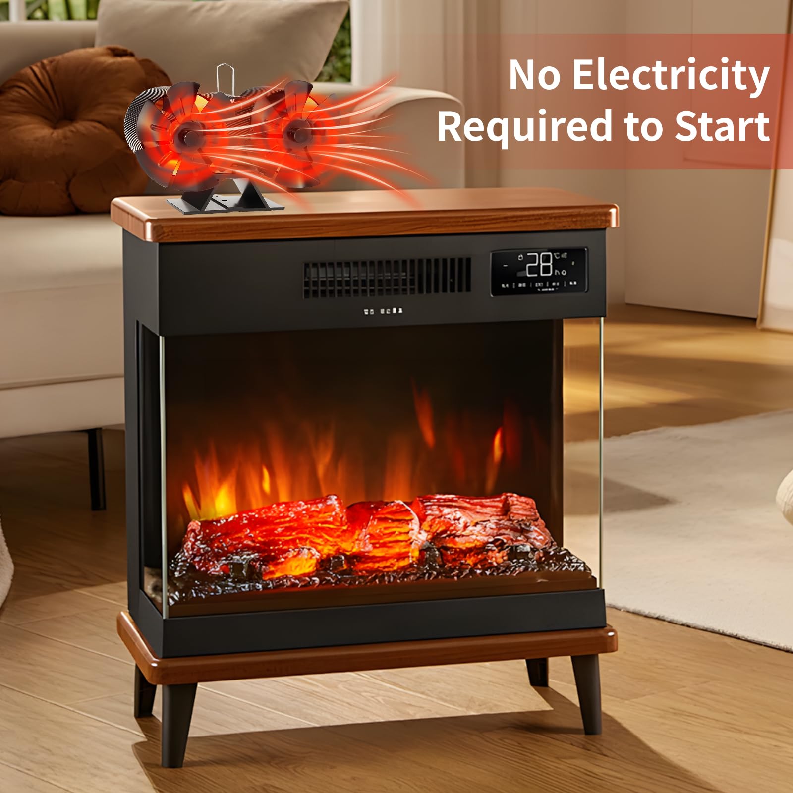 Ventilador para Chimenea, Ventilador de Estufa Sin Electricidad, 12 Aspas, Funcionamiento Silencioso, Ventilador de Estufa de Calor de Doble Cabezal, para Leña, Estufas de Leña, Chimenea