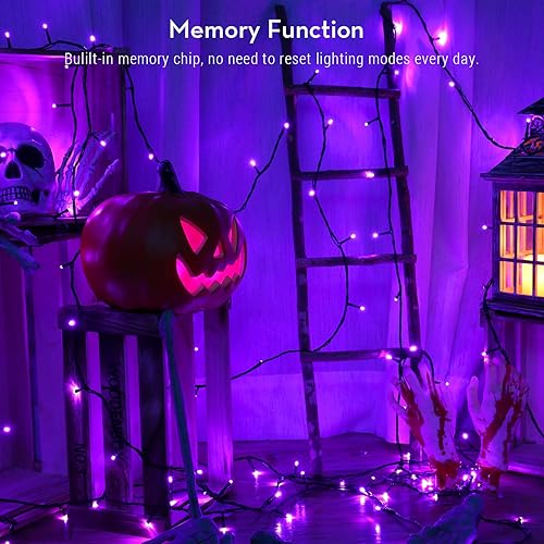 Miniatura 2 de BrizLabs - Luces de Halloween moradas, 78.74 pies, 240 luces LED de cadena moradas con temporizador, enchufe en Halloween púrpura miniluces