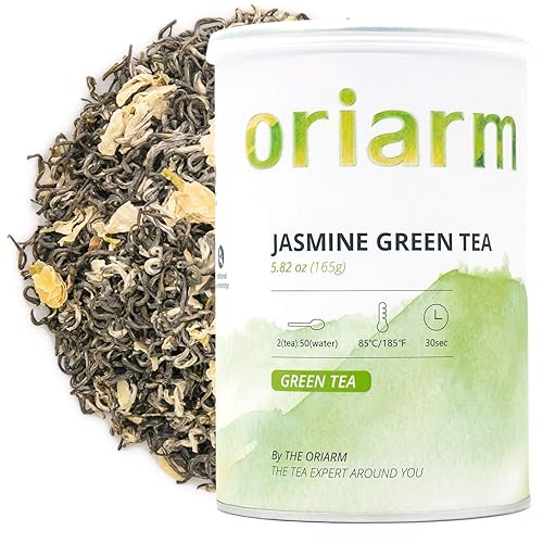 Oriarm Bi Tan Piao Xue - Té verde con flores de jazmín 2023, lata de 5.82 onzas, té verde de jazmín chino, hoja suelta, Yuqian 1er grado, cultivado