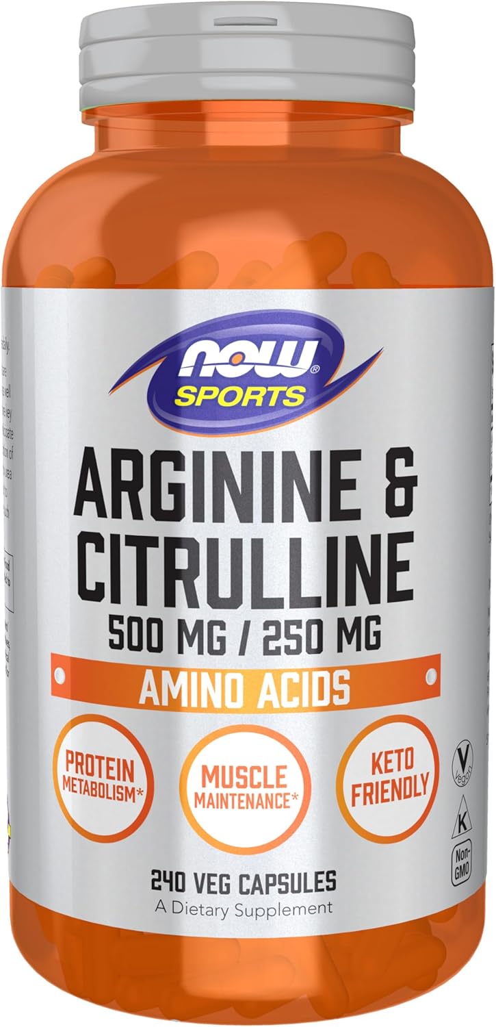 NOW Sports Nutrition, Arginine & Citrulline 500 mg/ 250 mg, Amino Acids, 240 Veg Capsules
