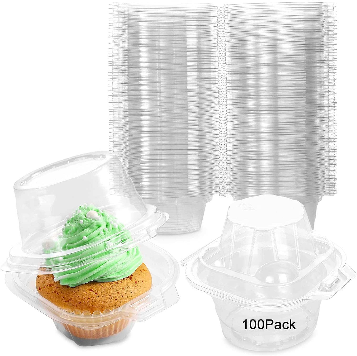 100 Pack Individual Cupcake Containers, Aoeoe Plastic