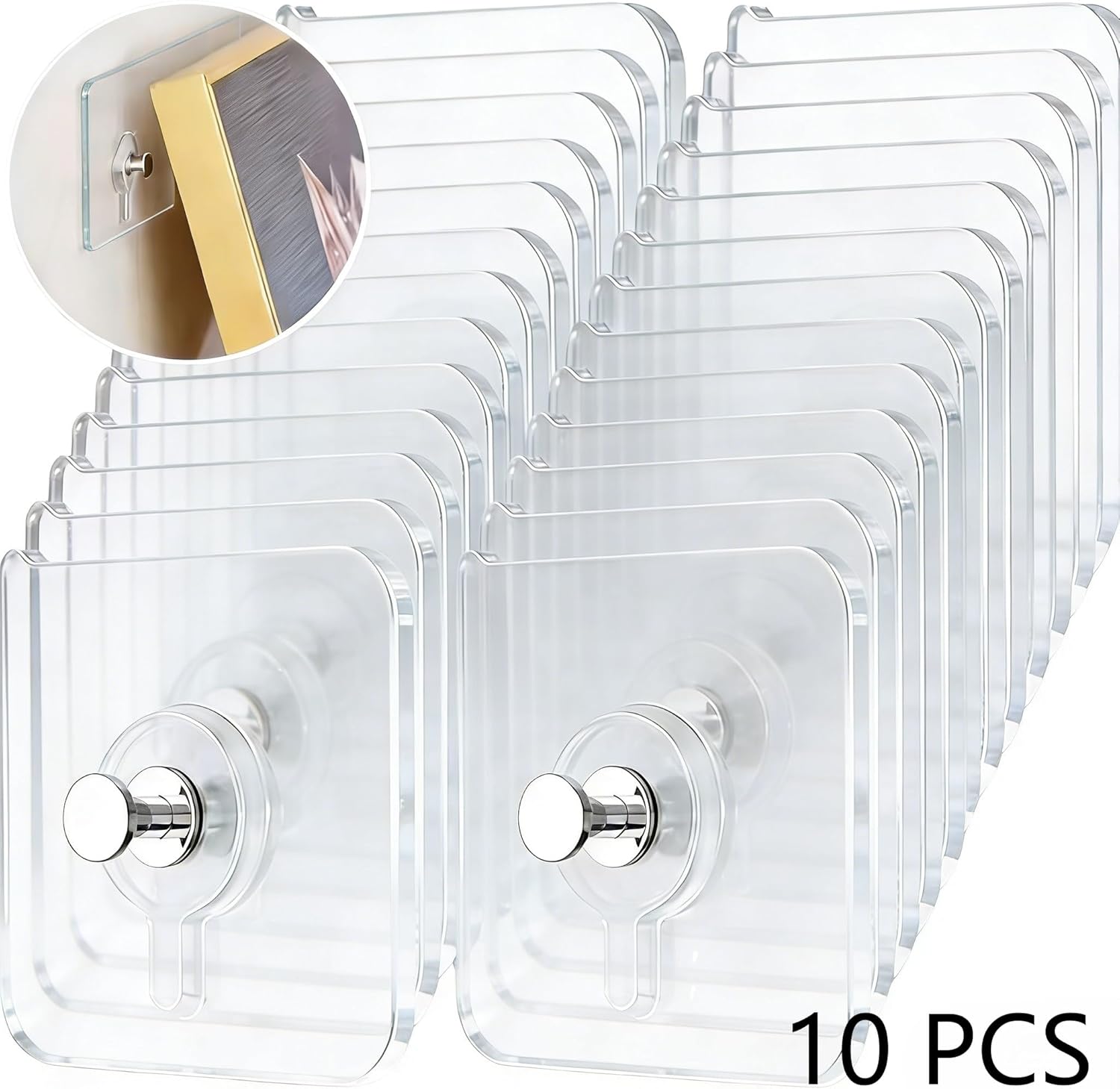 10Pcs Drill Free Adhesive Hooks, Picture Hangers Without Nails,Adhesive Wall Mount Screw Hooks for Hanging,Nail Free Wall Hangers for Kitchen,Bathroom