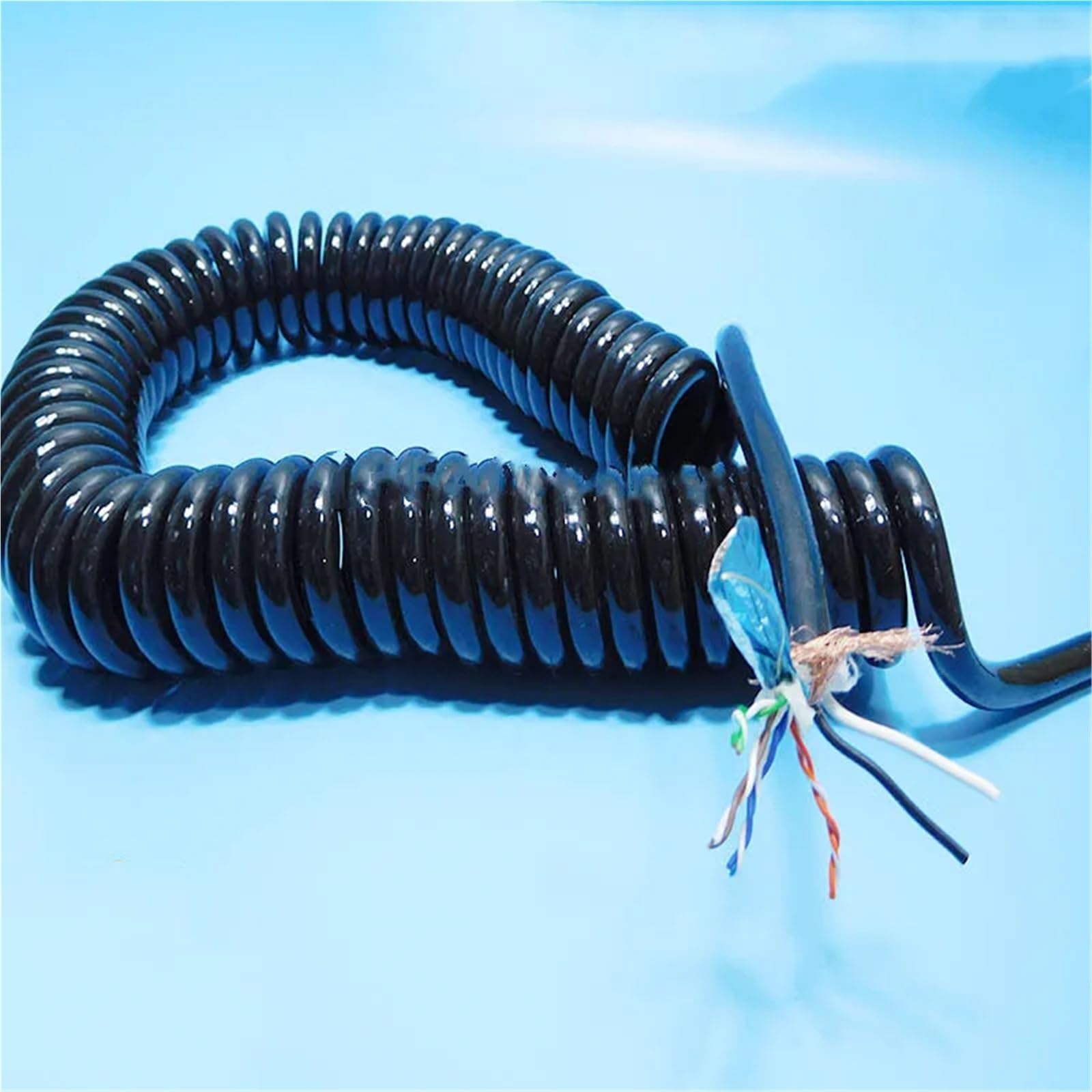 Câble réseau à double blindage Spring Line 2 20 AWG à 10 conducteurs – Spirale extensible jusqu'à 15 mètres(Stretch 14meter)