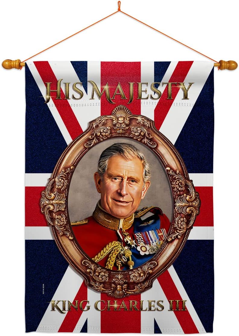 His Majesty King Charles III Tapestry Home Decor Banner Wall Art Porch Garden Flag Stand Pole Room Indoor Outdoor Coronation Party Decoration Souvenir Poster United Kingdom Memorabilia Made in USA