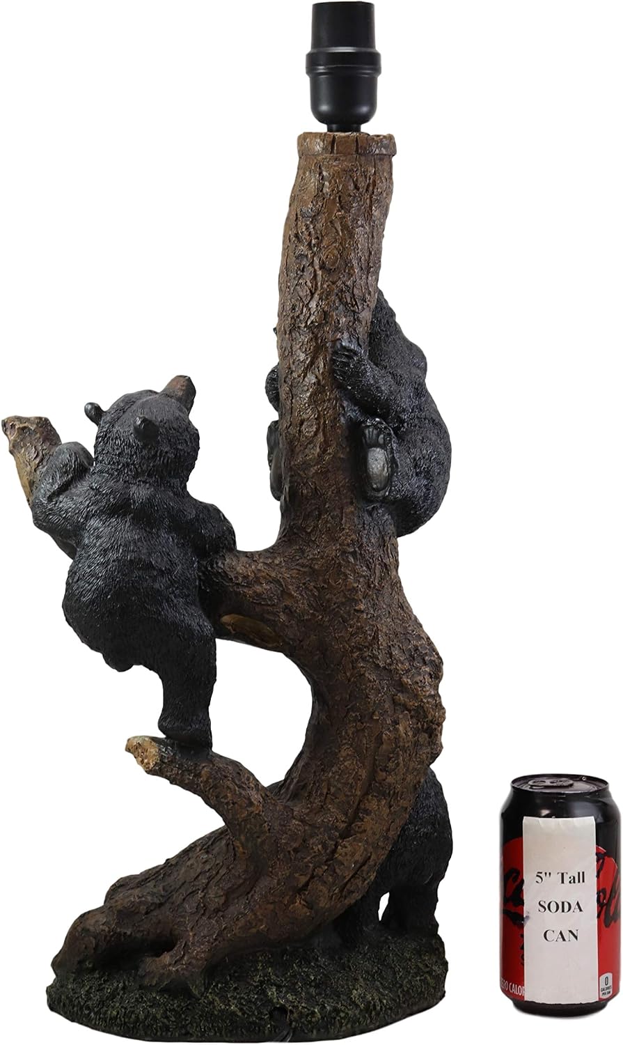 Ebros Whimsical 3 Adventurous Black Bear Cubs Climbing Stunted Tree Table Lamp Statue with Shade 26.25"High Mountain Wildlife Woodland Rustic Cabin Lodge Decor Forest Bears Family Desktop Lamps