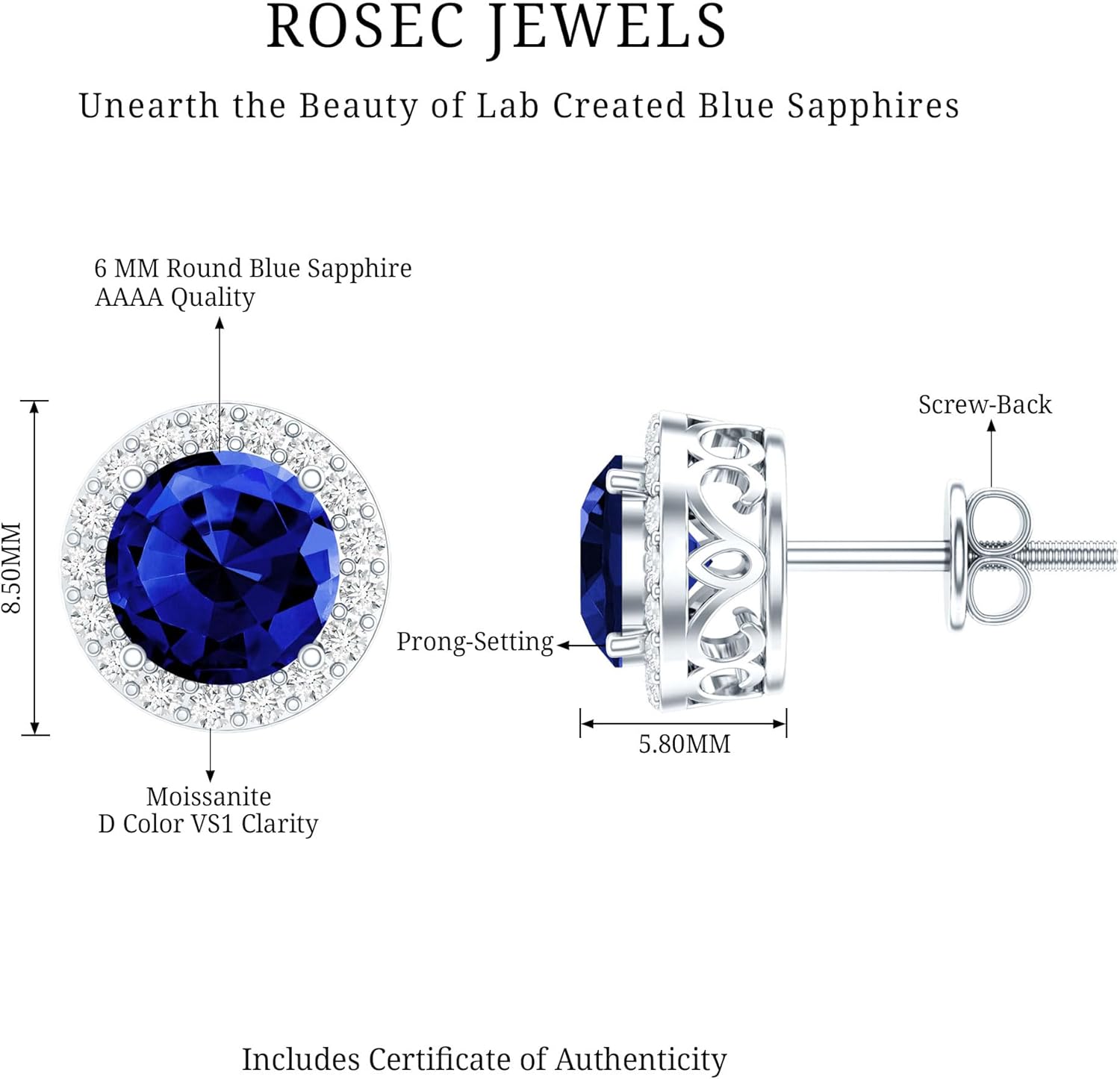 Certified 2 Carat Lab Grown Blue Sapphire Earrings in Silver, Aaaa Quality, Sapphire Studs - Gift For Special Occasions - Image 6