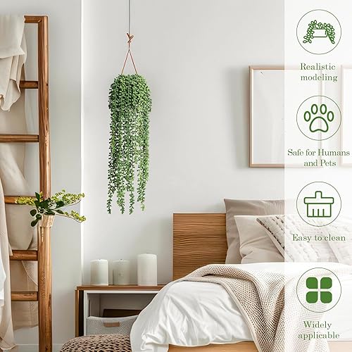 Miniatura 4 de 10 Piezas Plantas Suculentas Artificiales Colgantes, Plantas Falsas de Cadena de Perlas Verdes Decorativas, Decoración para Pared Hogar Telón de