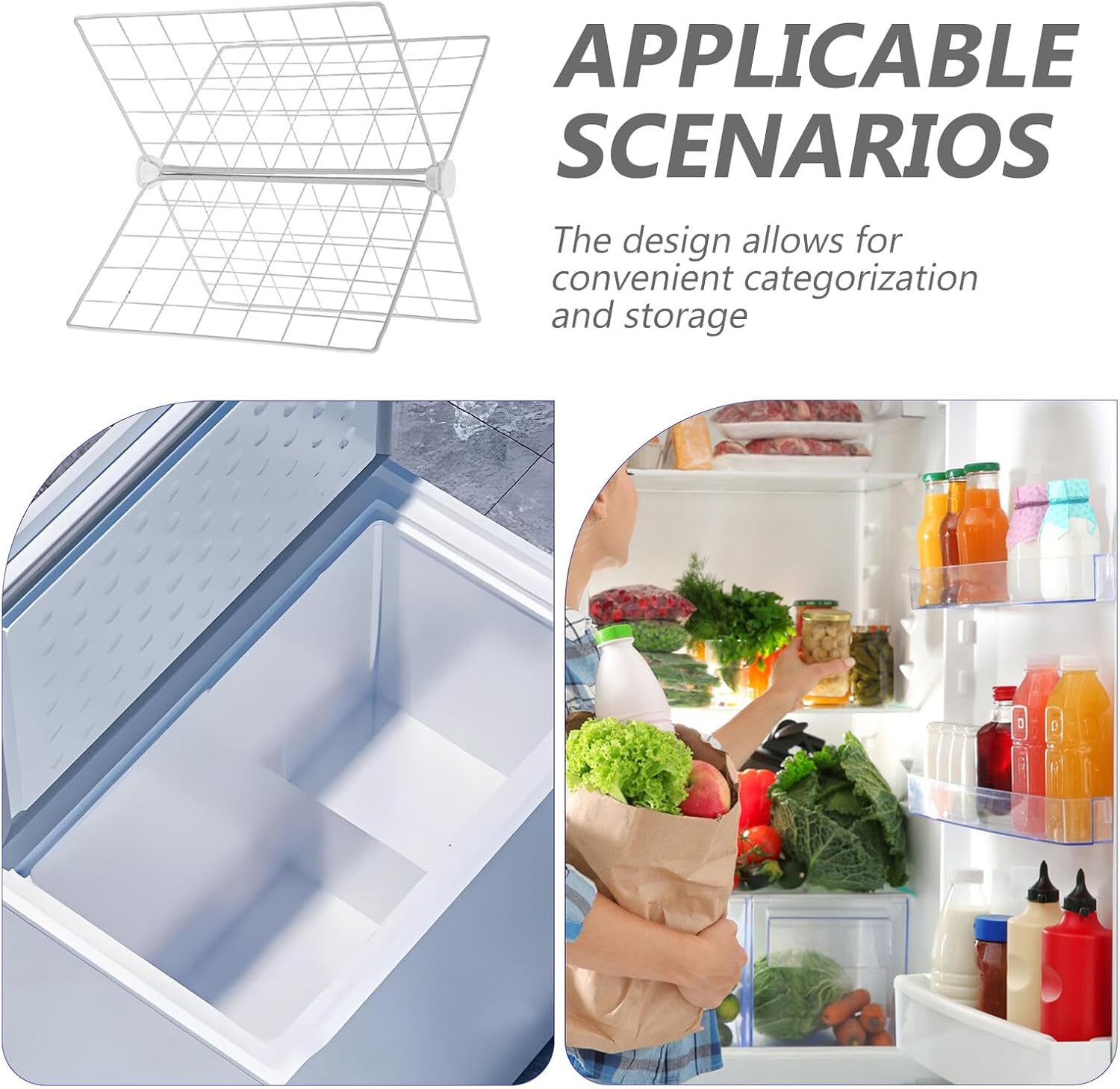 BESPORTBLE Freezer Organizer Divider Iron Wire Shelf Partition Board for Chest Freezer and Refrigerator Adjustable Divider Rack Breathable Grid Storage for Food and Beverage Organization image 3