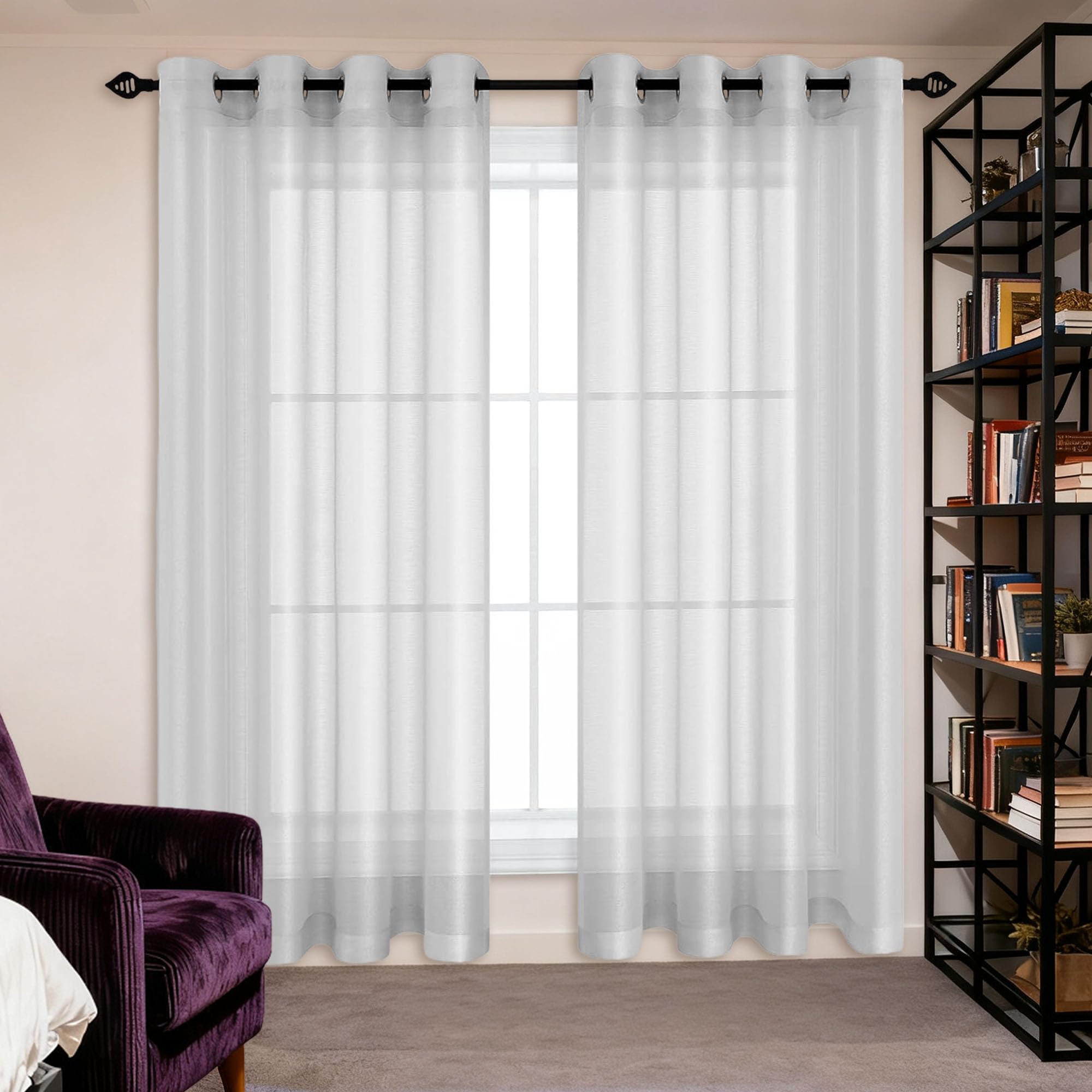 Panneaux de rideau intérieur transparents gris clair 300x95 cm avec oeillets