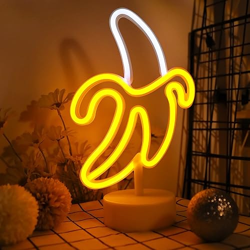 Miniatura 7 de Letrero de neón de plátano, luz LED WIOSOUL Banana con base para decoración de mesa, lámpara LED USB  batería alimentada por batería para hombre,