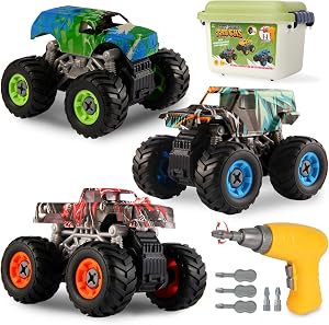 Juguetes de camión monstruo desmontables para niños de 3, 4, 5, 6, 7, 8 años, juguetes educativos de construcción STEM con taladro eléctrico y caja