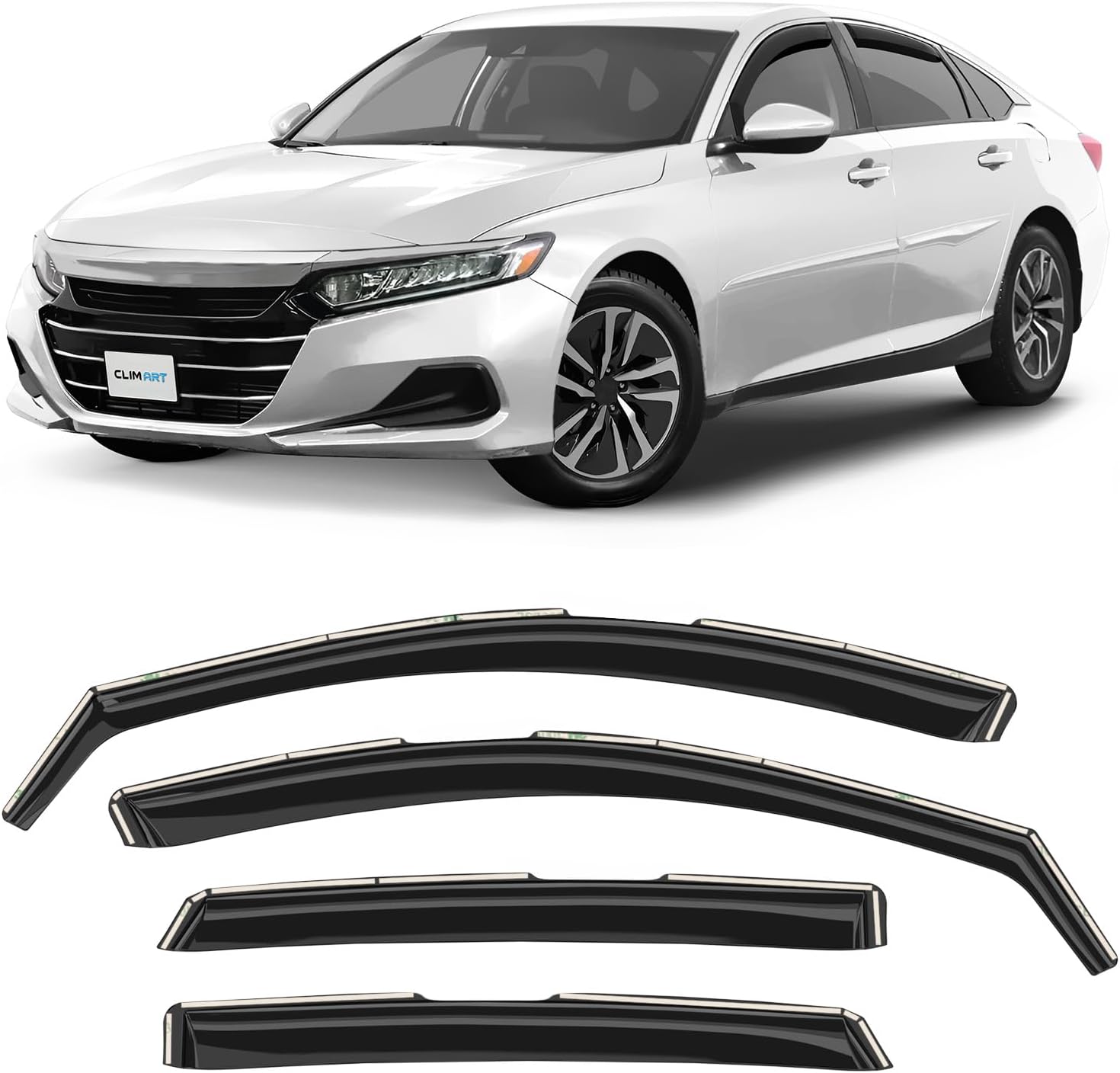 CLIM ART in-Channel Incredibly Durable Rain Guards for Honda Accord 2018-2022, Original Window Deflectors, Vent Window Visors, Vent Deflector, 4 pcs. - 618274