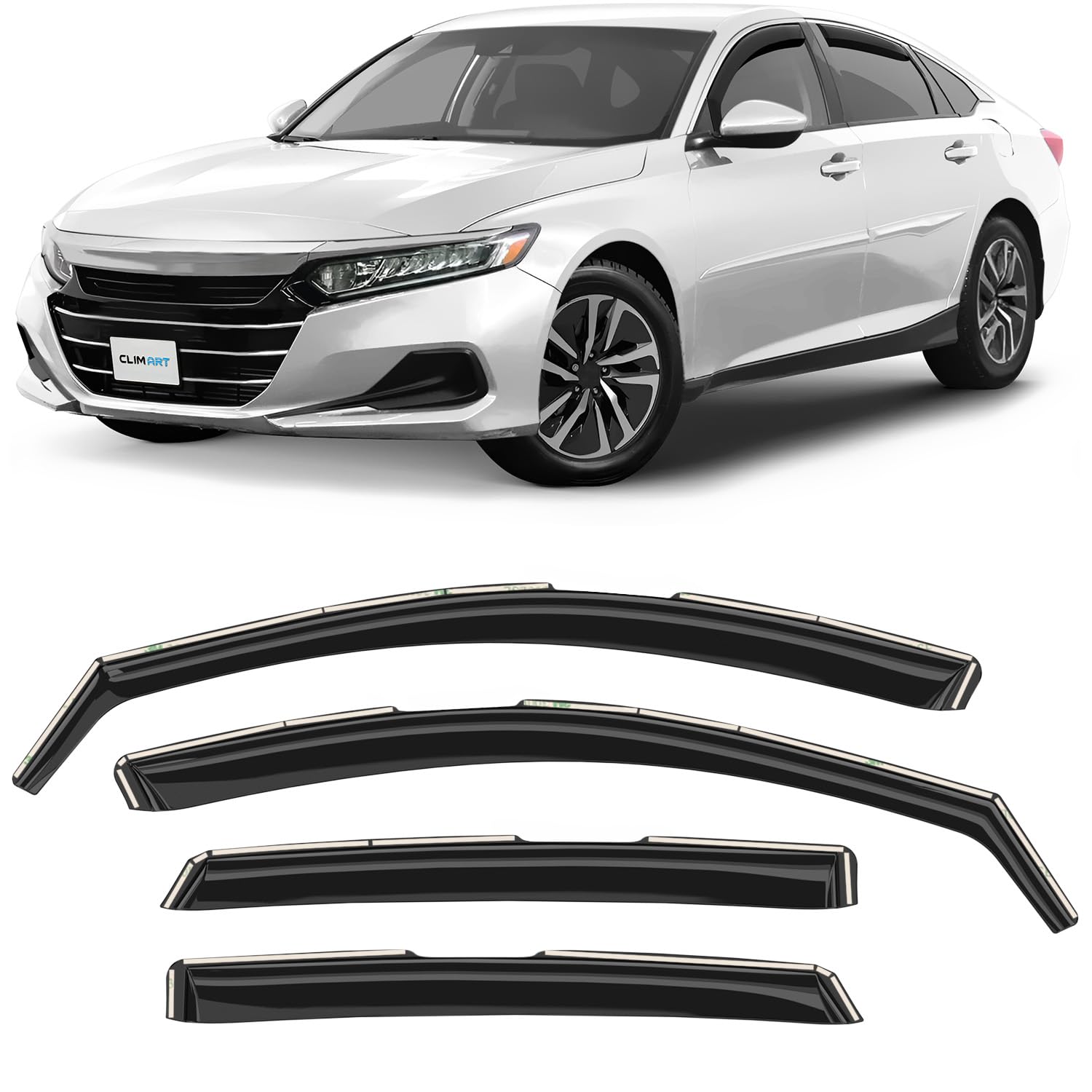 CLIM ART in-Channel Incredibly Durable Rain Guards for Honda Accord 2018-2022, Original Window Deflectors, Vent Window Visors, Vent Deflector, 4 pcs. - 618274