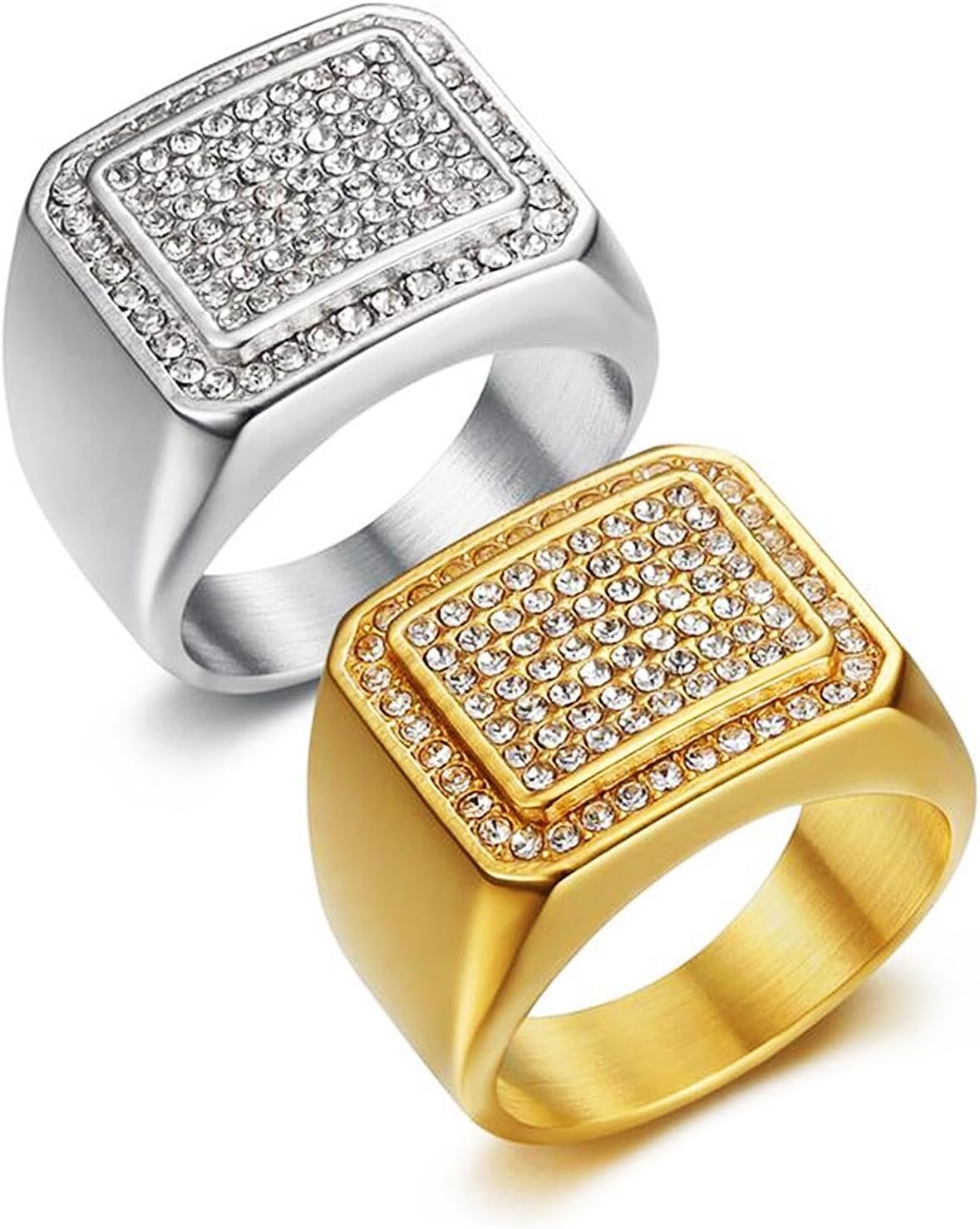 ICED OUT Ring for men Wedding Rings for Men Double Rectangles Stainless Steel ring Hip Hop ring Radiant Rings Bling Iced Out Jewelry Punk Ring Club ring Heavy Metal ring Party - Image 3