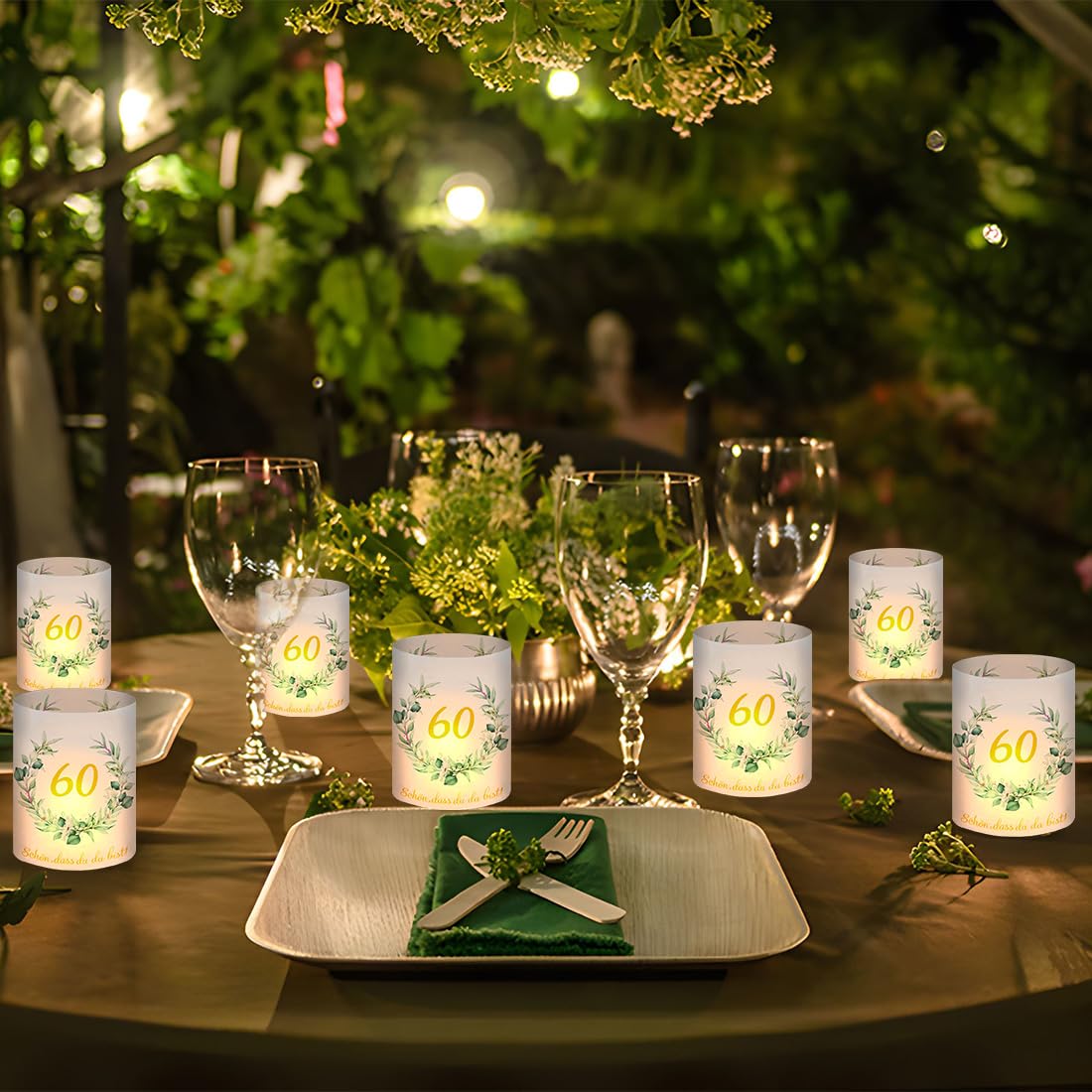 Lot De 12 Photophores Élégants Pour 60 Ans - Décoration Table Anniversaire 1965-2025 « Schön Dass Du Da Bist »