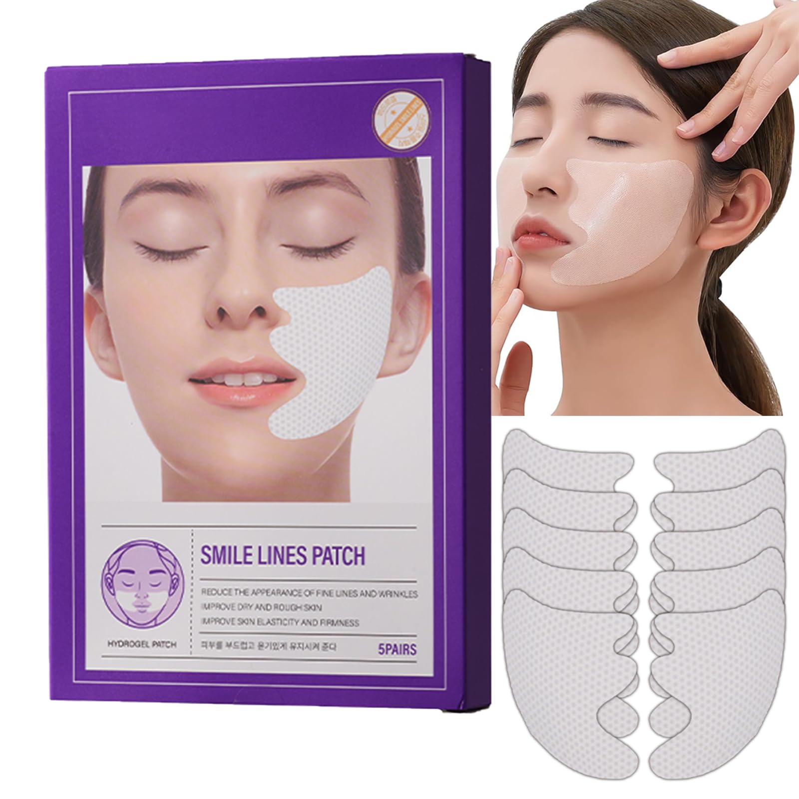 Smile Lines Patch - Face Wrinkle Patches - Anti Wrinkle Facial Patches to Smooth Smile Lines - Non-Silicone Face Patches Wrinkles Tape for Fine Wrinkles between Eyes & Face - For Overnight Wrinkle Use