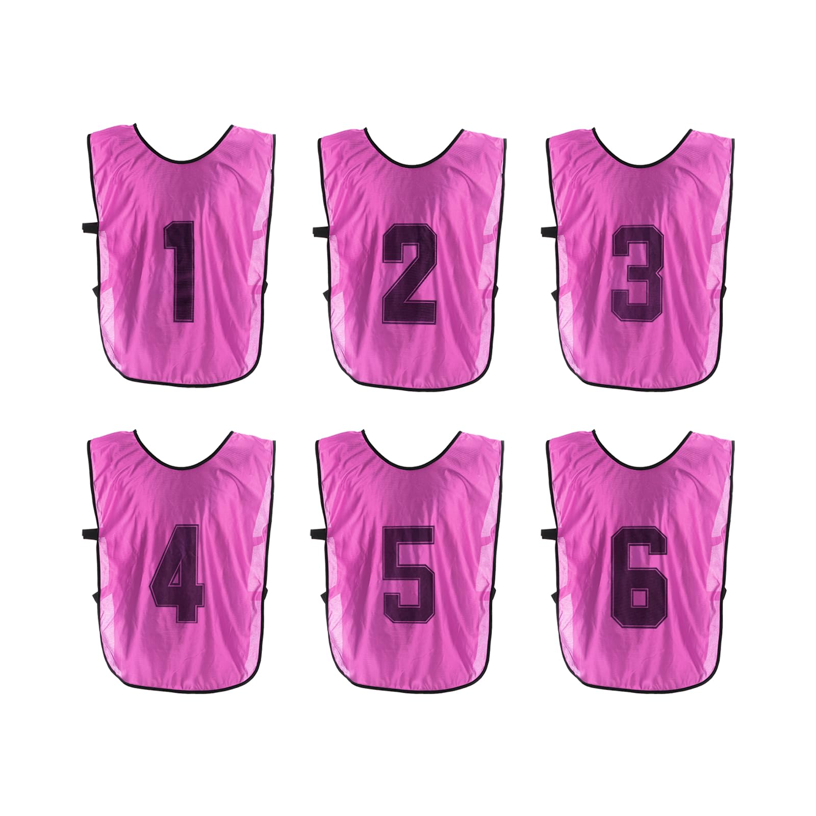PATIKIL Soccer Training Vest, 6 Pack Team Sports Pinnies Reversible Numbered Soccer Practice Pennies Jerseys Bibs with Belt for Children, 26 Inch Rose Red