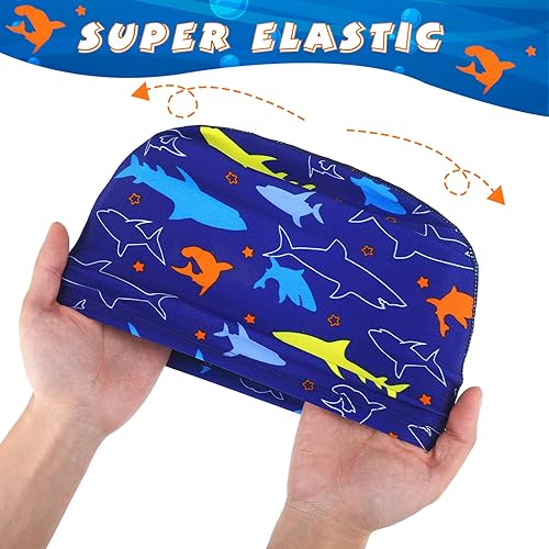 Miniatura 3 de Gorros de natación para niños, 3 piezas, tiburón, delfín, sombreros de natación, unisex, de poliéster, gorra de ducha para piscina, gorras de