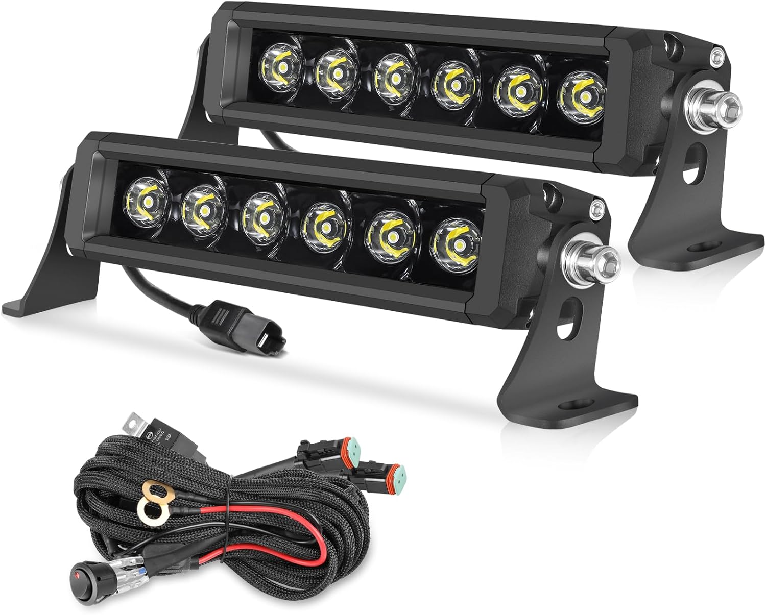 OFFROADTOWN 8 inch 120W LED Light Bar Single Row LED Pods Slim Offroad Driving Fog Work Lights Spot Bumper Light with Wiring Harness for Truck ATV UTV Jeep Motorcycle