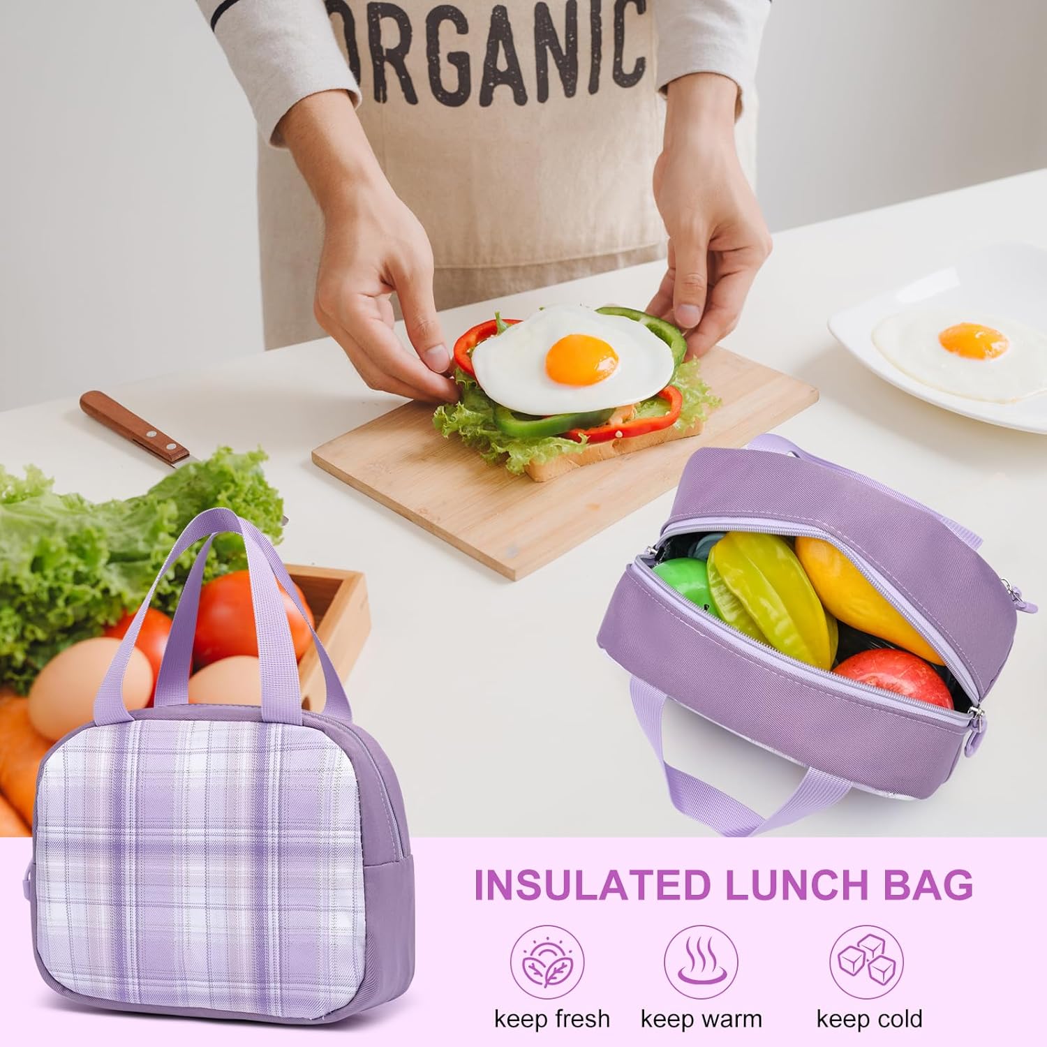 WYCY Kids Backpack for Girls Set - Book Bag with Lunch Box & Pencil Pouch, Lightweight Mochilas Escolares Para Niñas, Purple