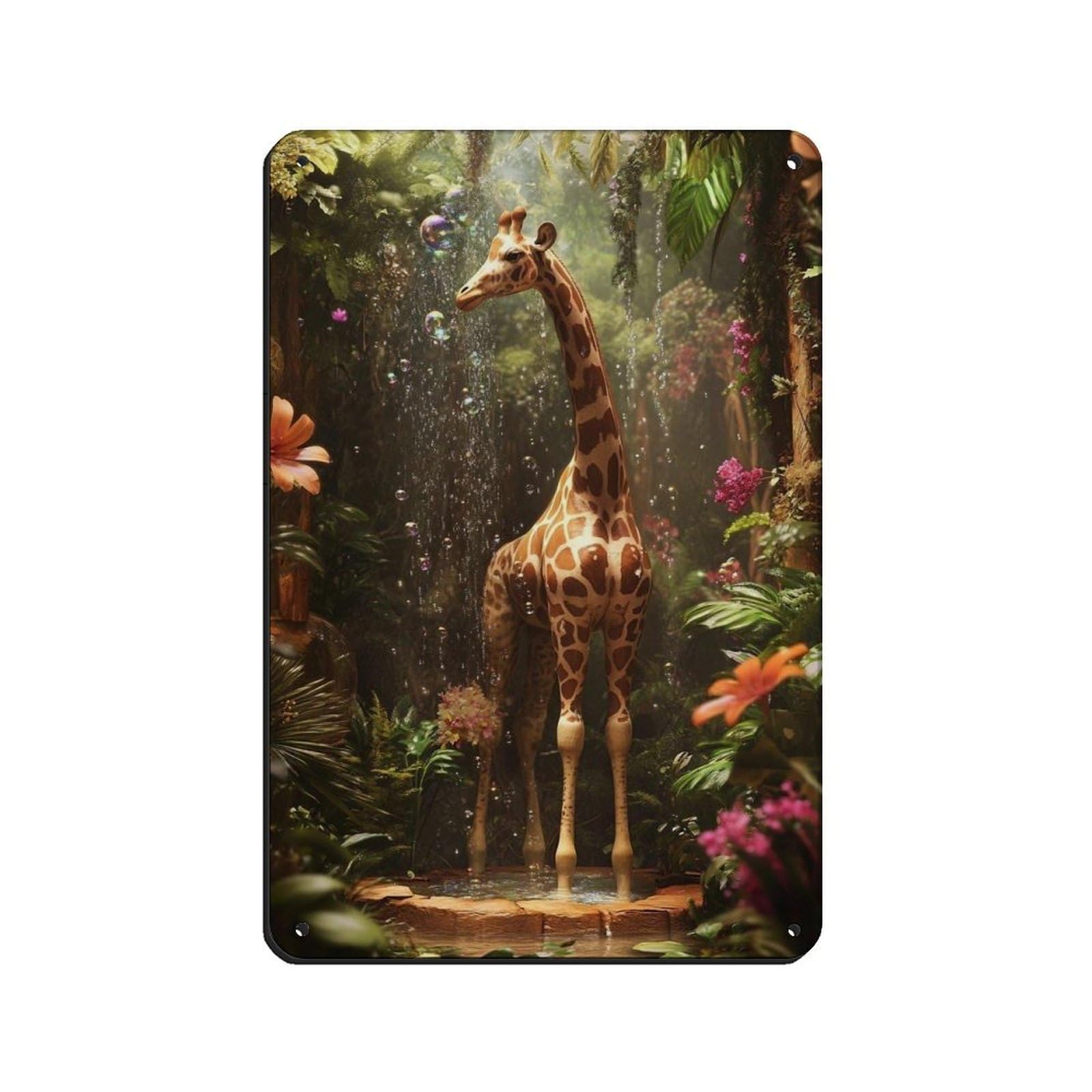 Lxwnze 20L X 30W Cm Giraffe Wall, Jungle Animal Decor Tin Sign Vintage Metal Pub Club Cafe Bar Home Wall Art Decoration Poster Retro 8X12inch(20X30cm)